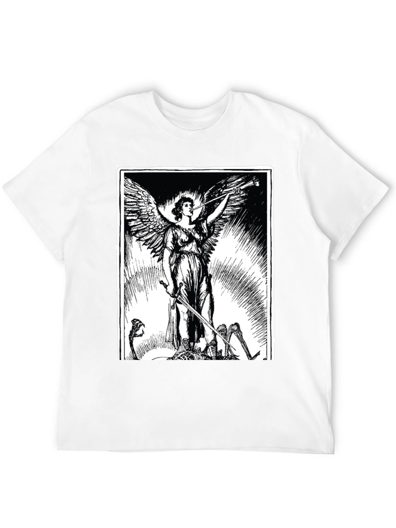 Black Angel with Sword Graphic Print Black T-Shirt view 12