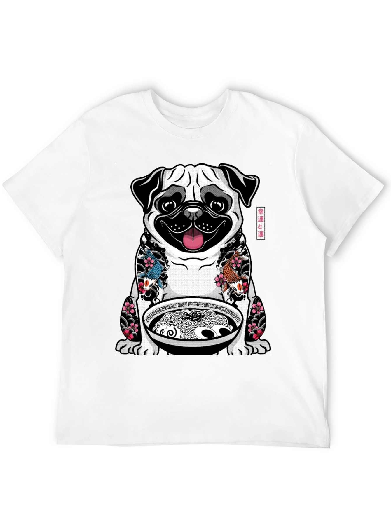 Black Ramen Pug Graphic T-Shirt - Unique Design view 12