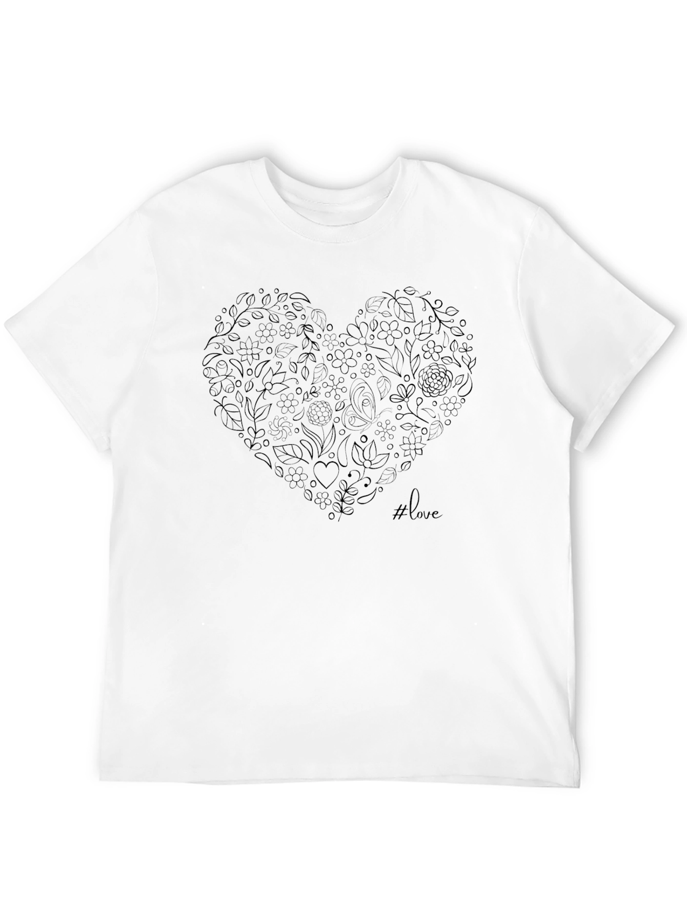 Black Floral Heart Love Graphic Tee - Black view 12