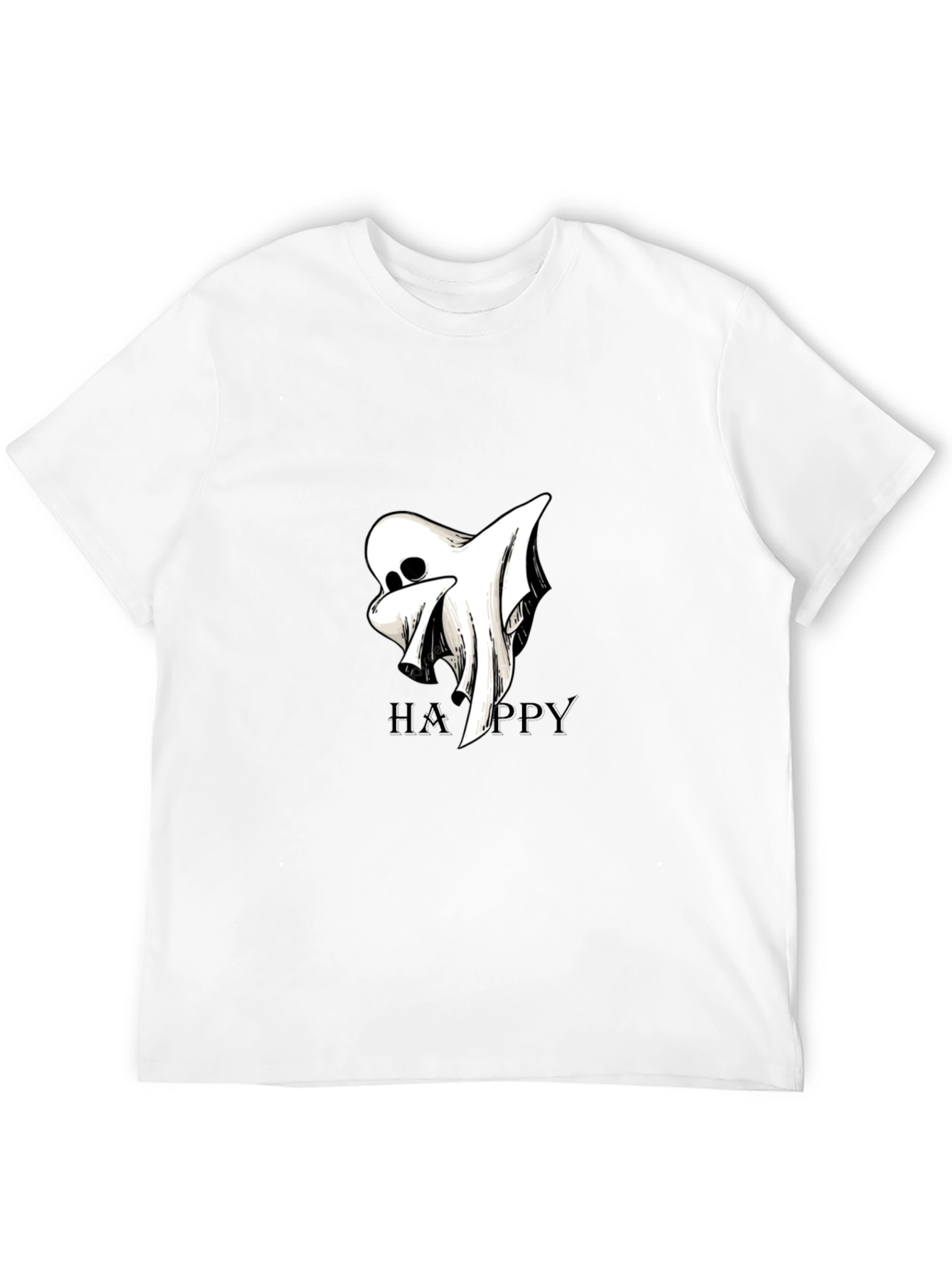 Black Spooky Ghost Happy Graphic Black T-Shirt view 12