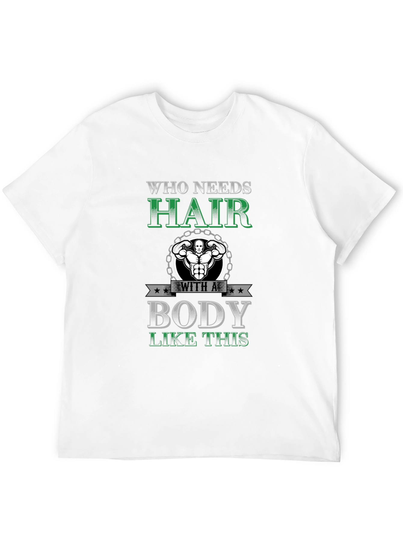 Black Who Needs Hair? Bodybuilding Graphic Tee view 12