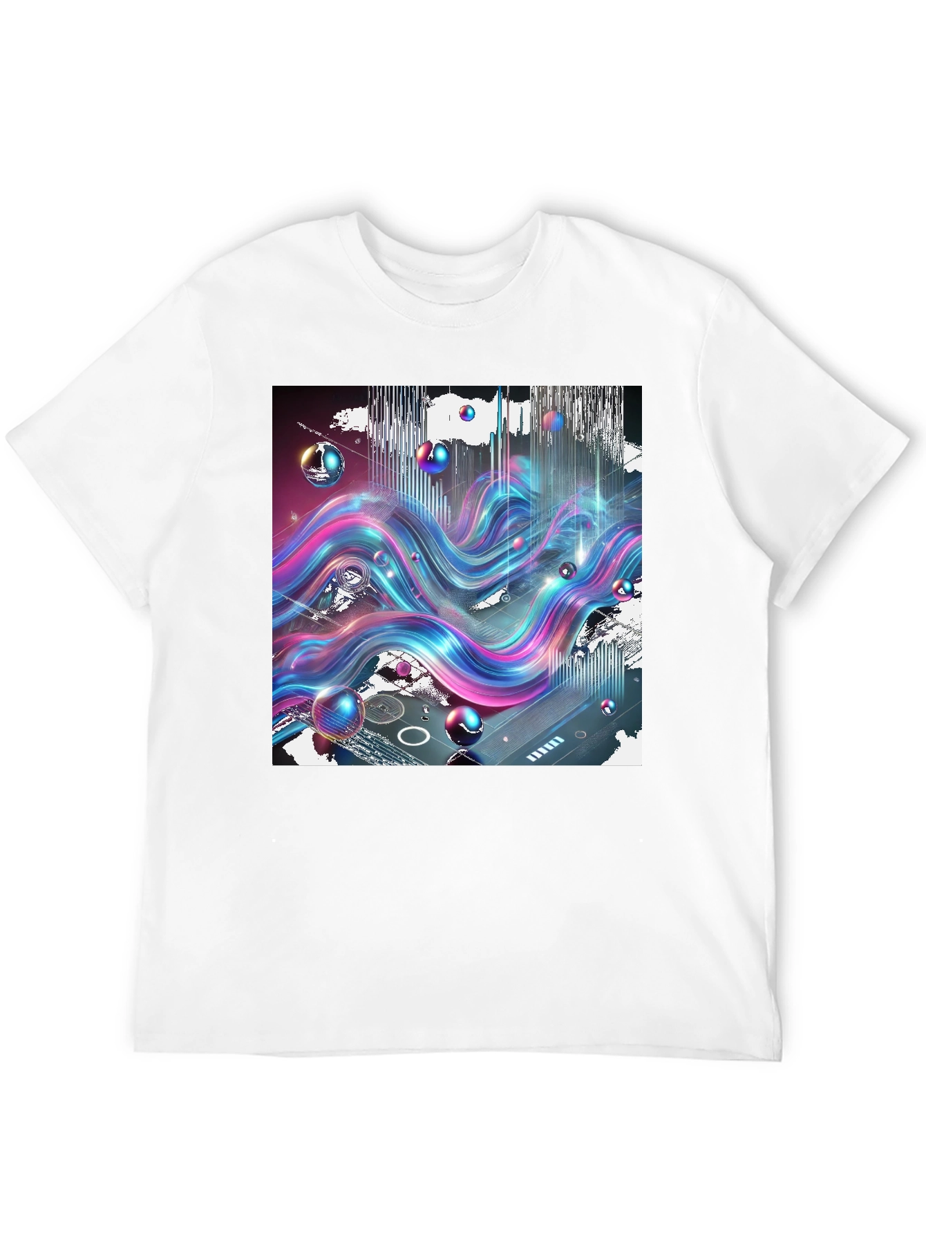 Black Vibrant Wave T-Shirt: Abstract Art Print view 12