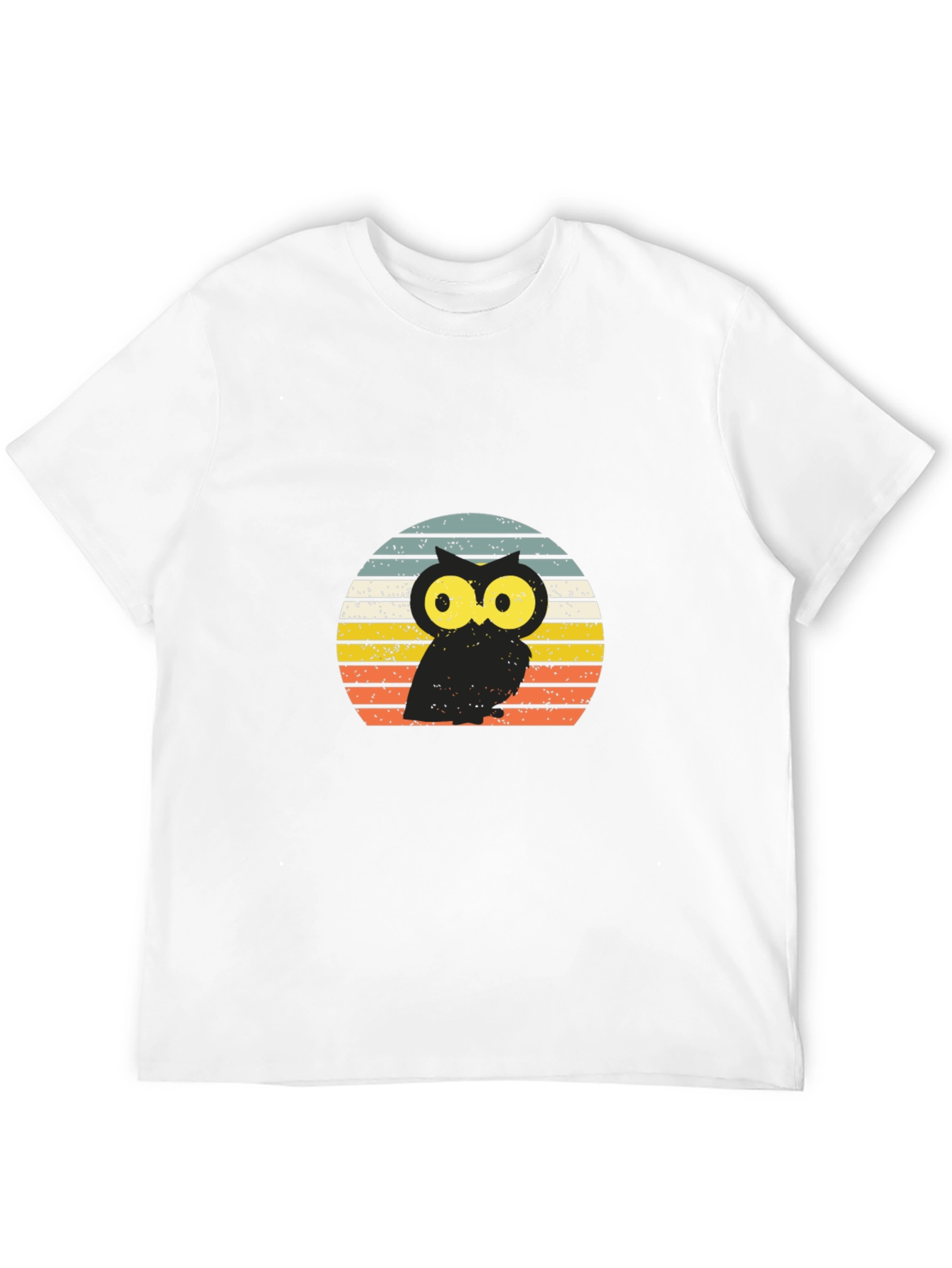 Black Retro Owl T-Shirt - Vintage Sunset Design view 12