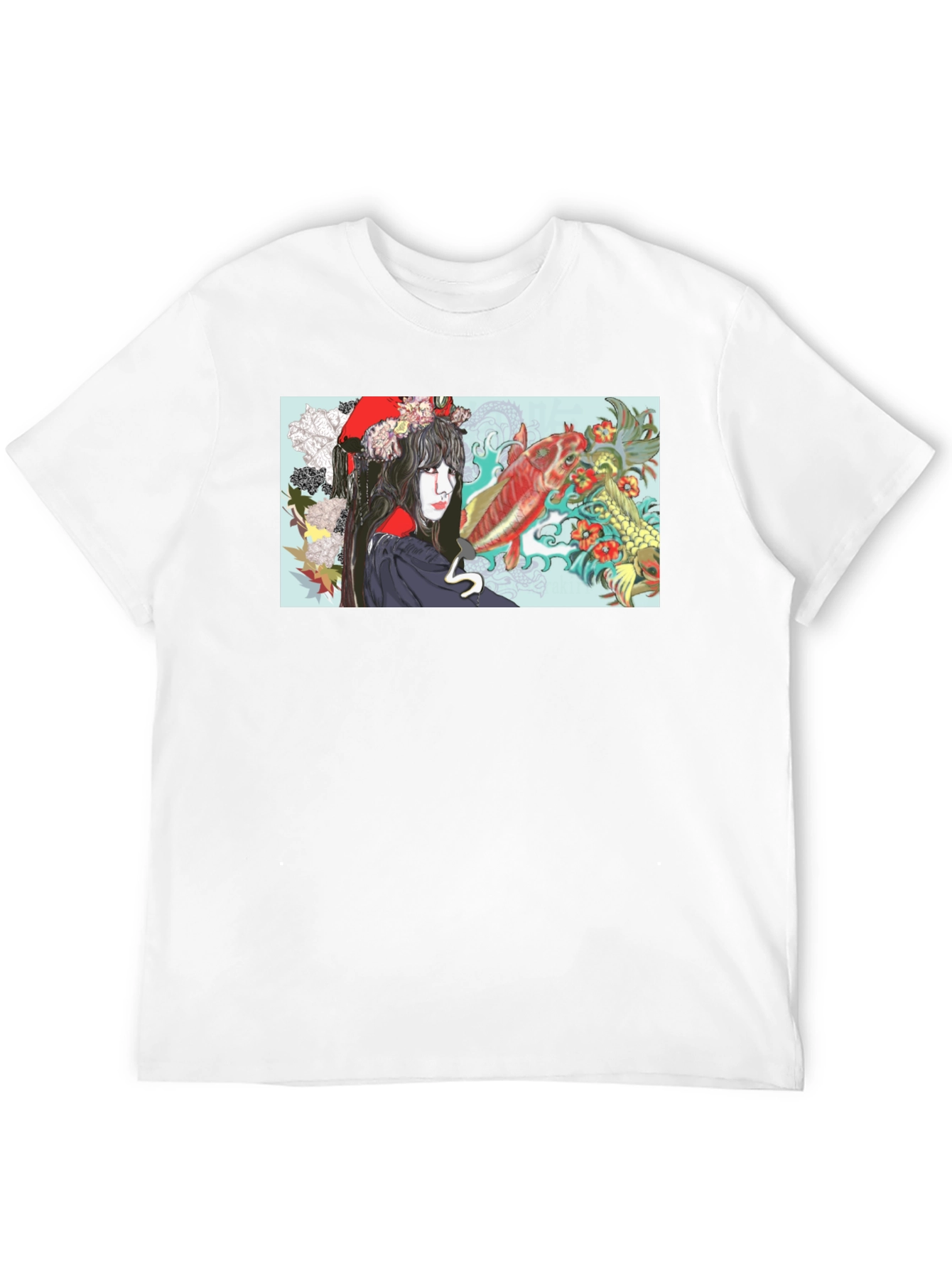 Black Koi Fish Geisha Graphic T-Shirt view 12