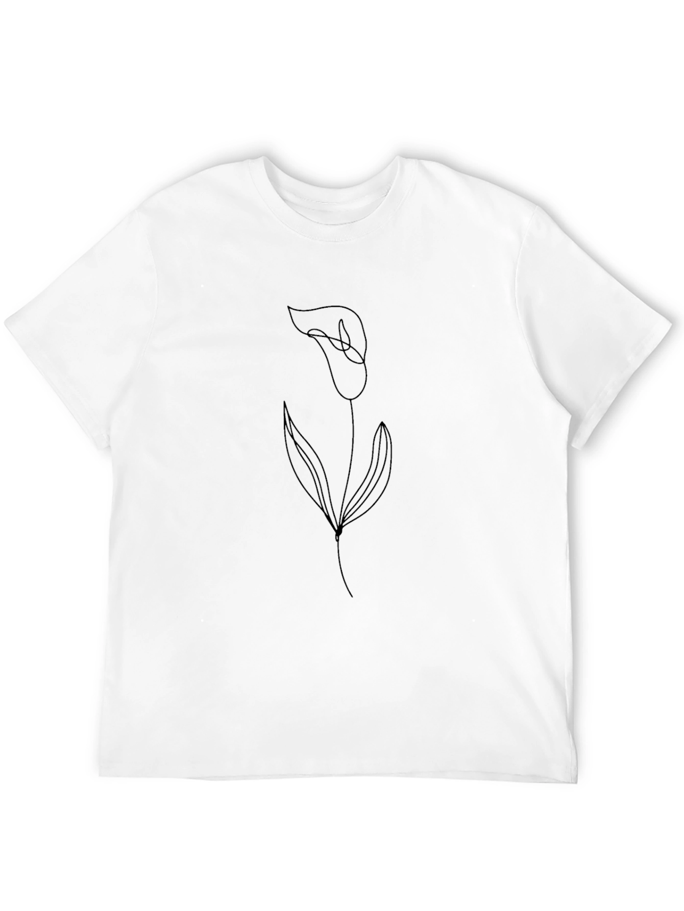 Black Men's Minimalist Lily Flower Graphic Black T-Shirt view 12