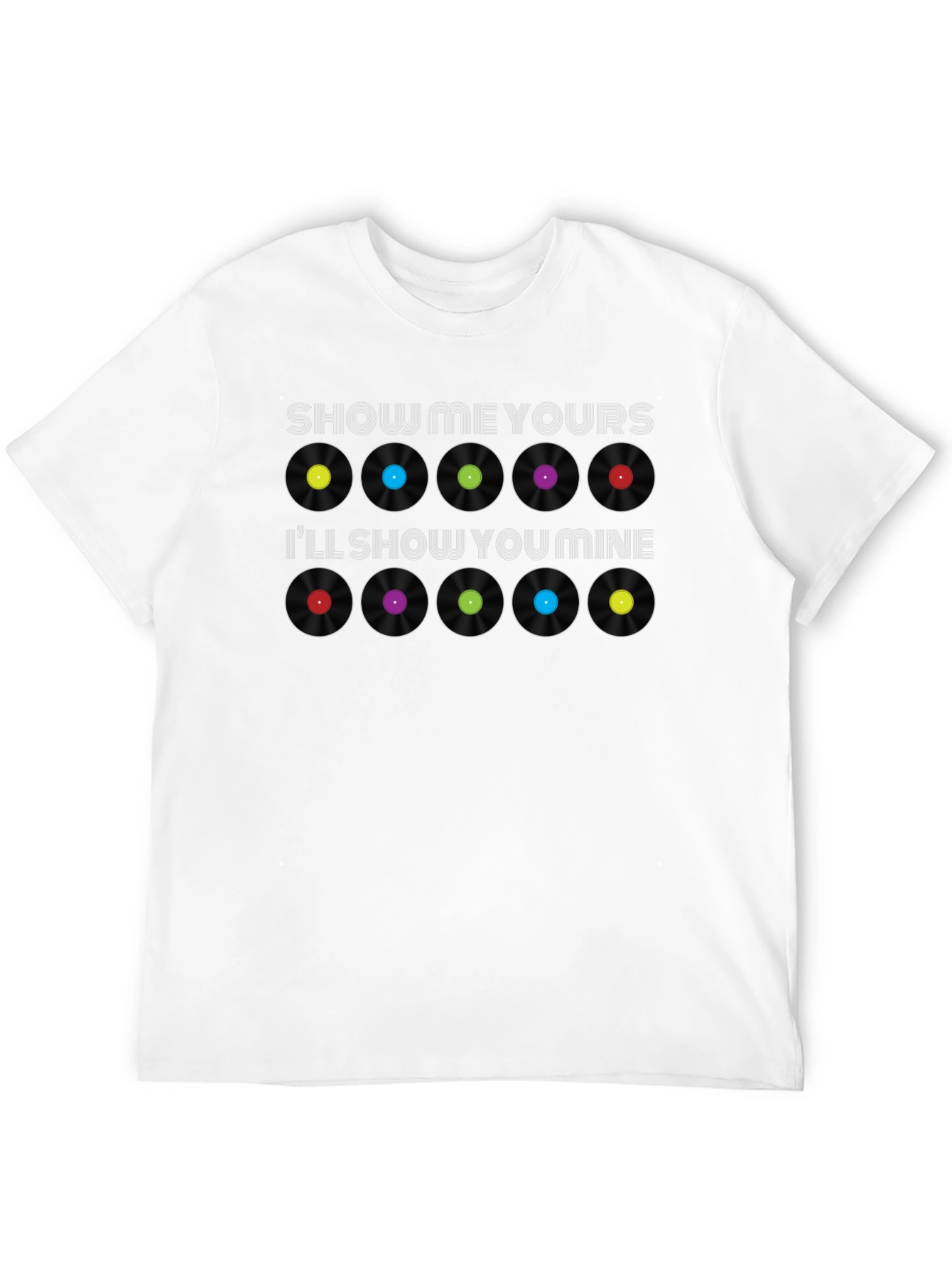 Black Show Me Yours T-Shirt - Vinyl Record Design view 12