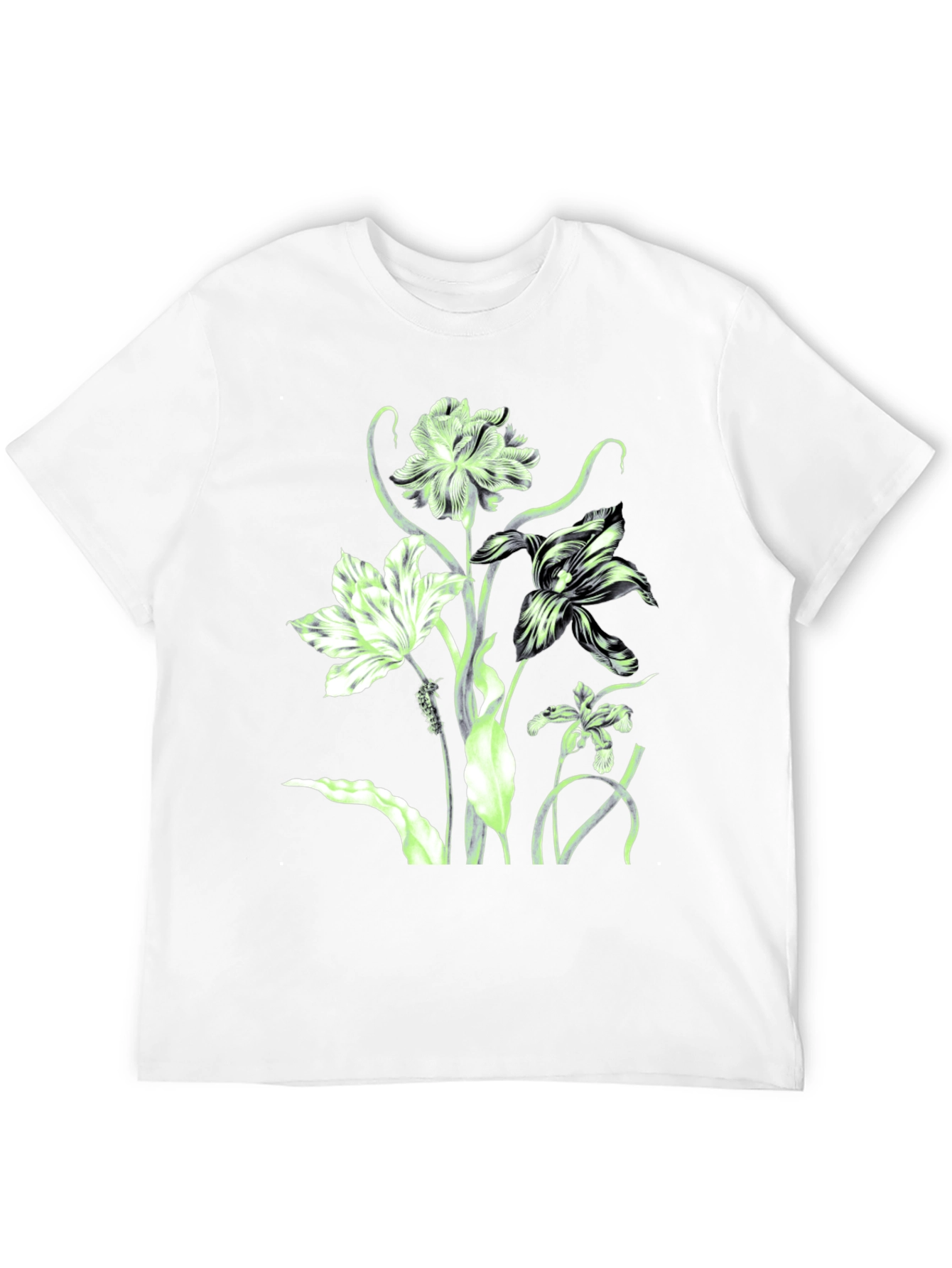 Black Floral Print Crew Neck T-Shirt - Black view 12
