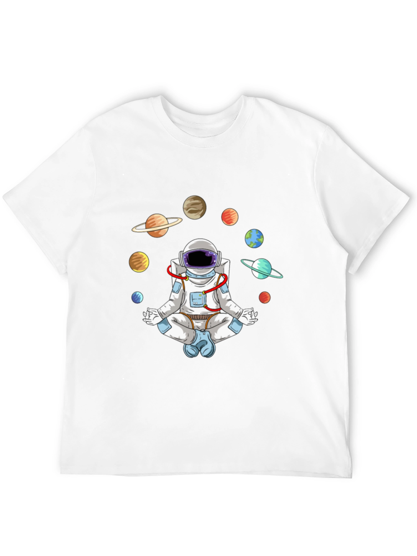 Black Meditating Astronaut Planets Graphic Tee view 12
