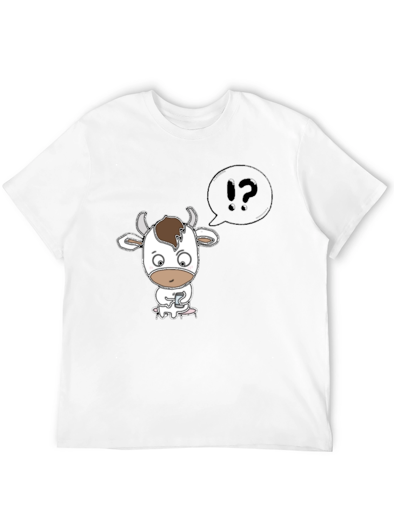 Black Cow Cartoon T-Shirt: "What?" Black Tee view 12