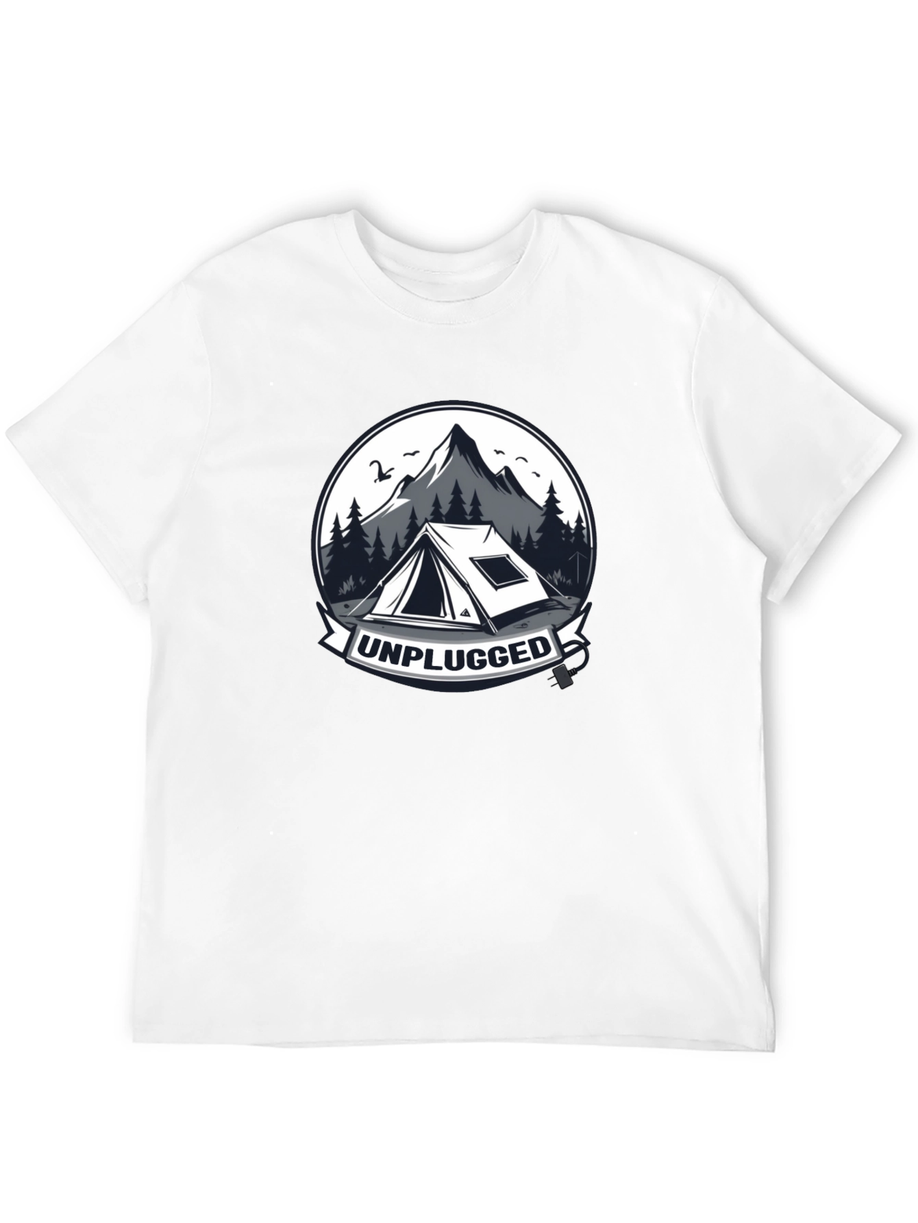 Black Unplugged Camping Graphic T-Shirt view 12