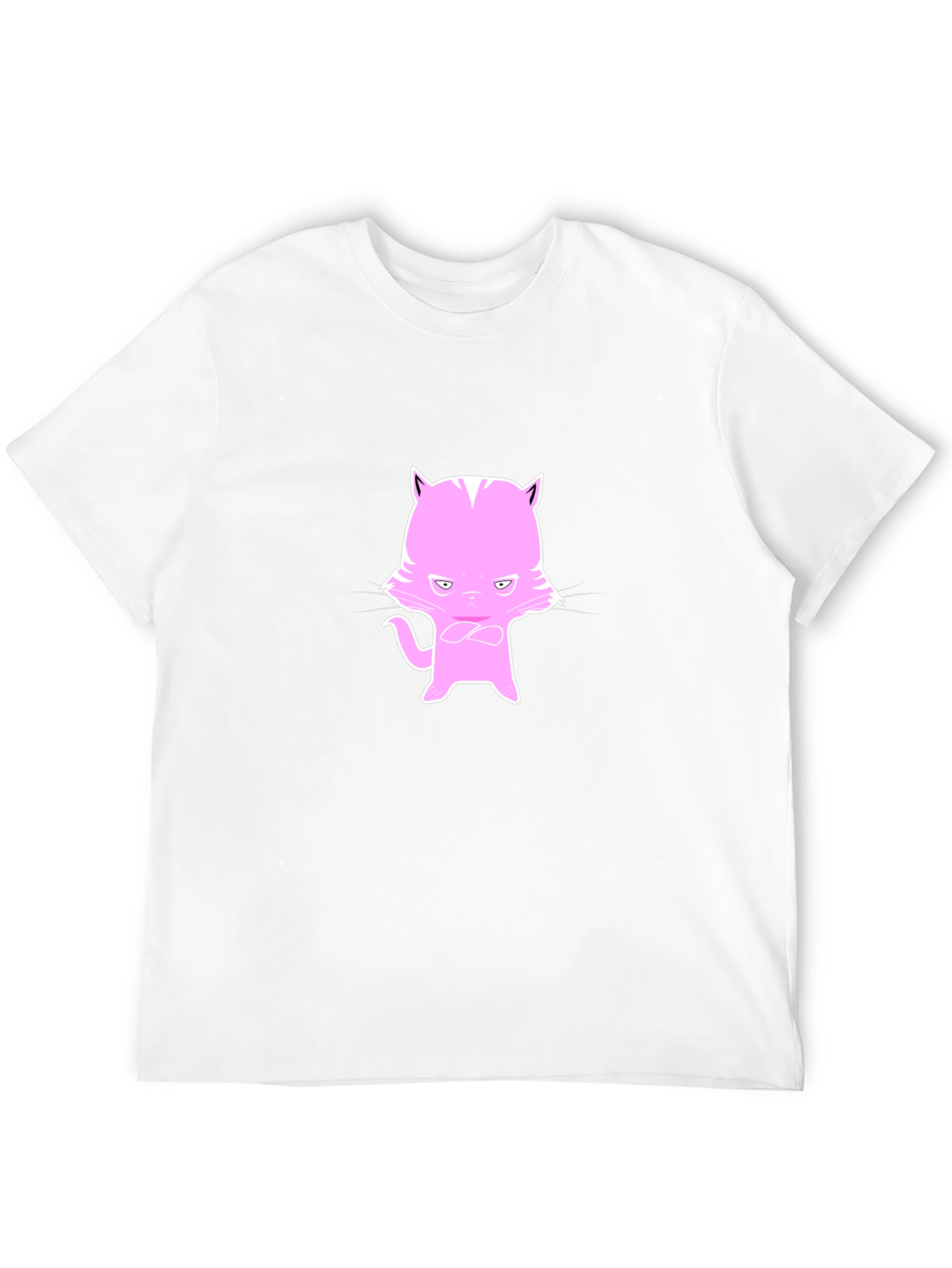 Black Men's Black T-Shirt with Pink Cat Design view 12
