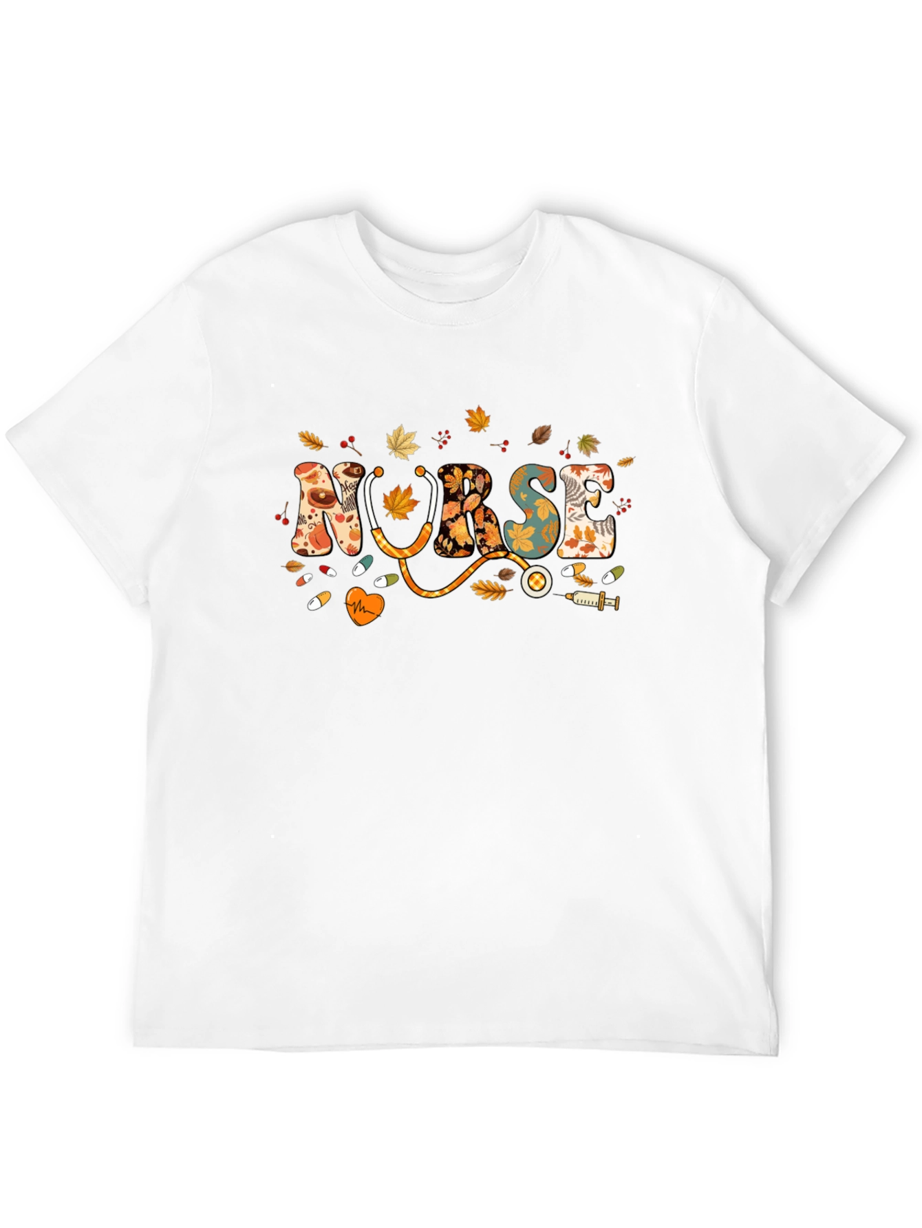 Black Fall Nurse T-Shirt - Autumn Leaves Design view 12