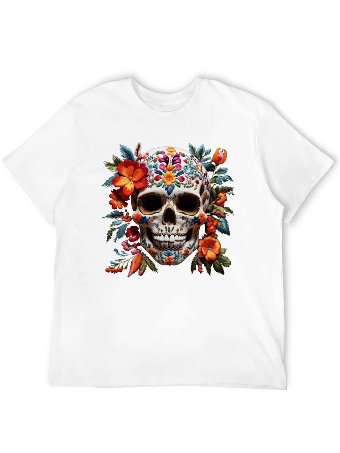 Black Floral Skull Graphic Tee - Day of the Dead view 12