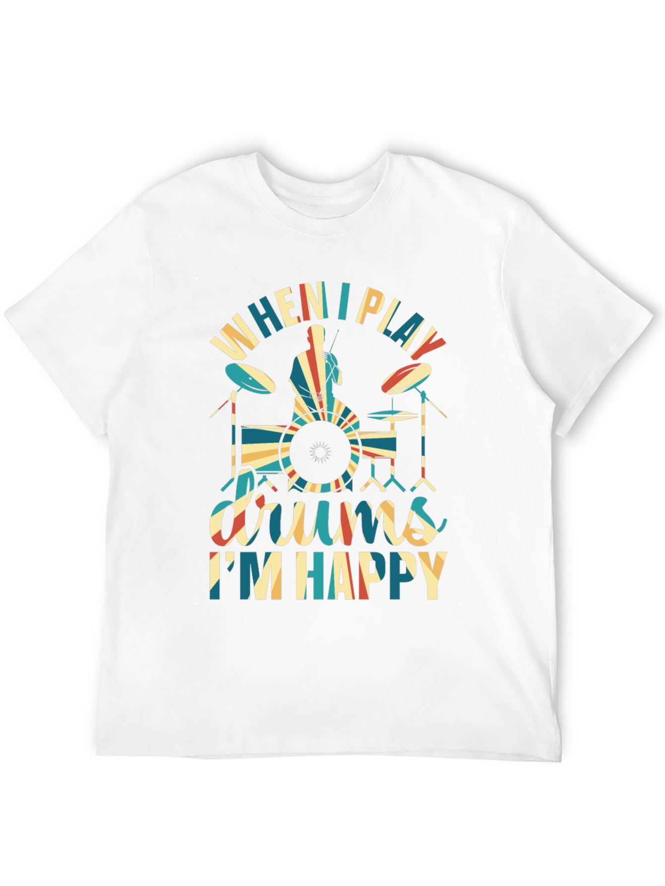 Black Drummer T-Shirt: When I Play Drums, I'm Happy view 12