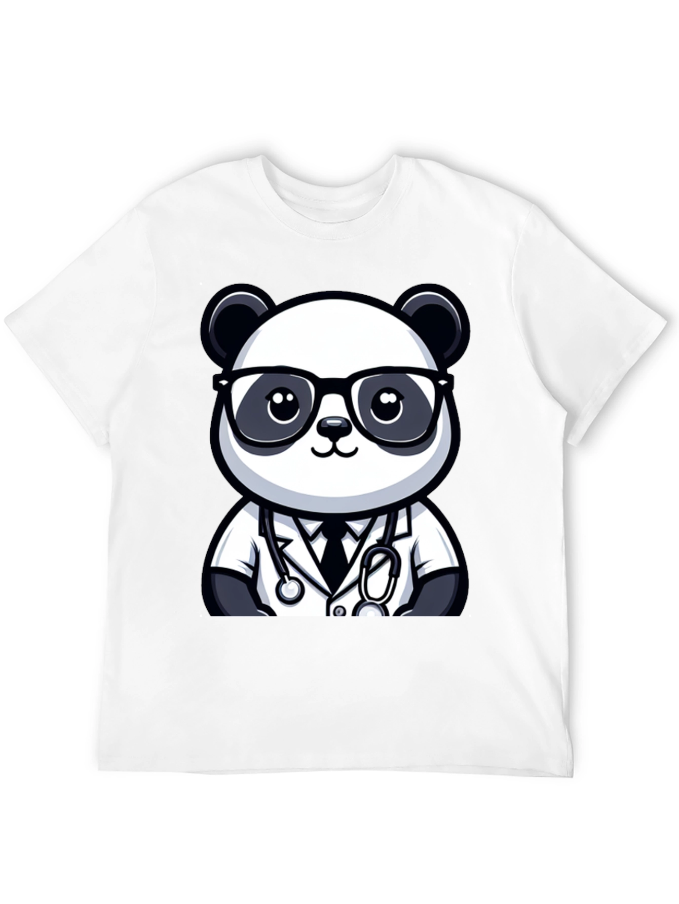 Black Panda Doctor T-Shirt - Cute Cartoon Animal Tee view 12