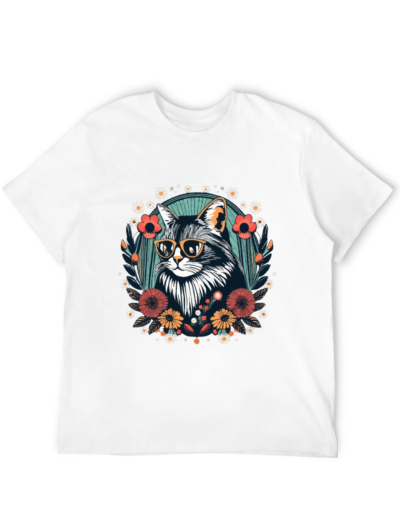 Black Cool Cat Floral Graphic T-Shirt - Unisex view 12
