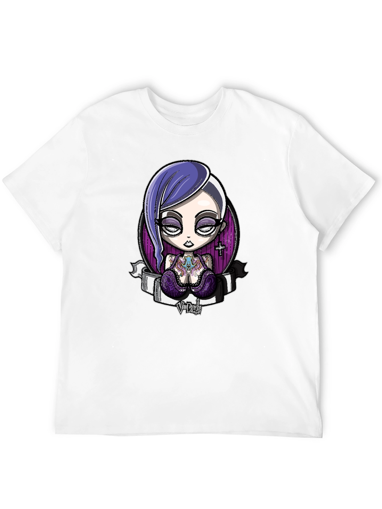 Black Gothic Cartoon Girl Graphic Black T-Shirt view 12