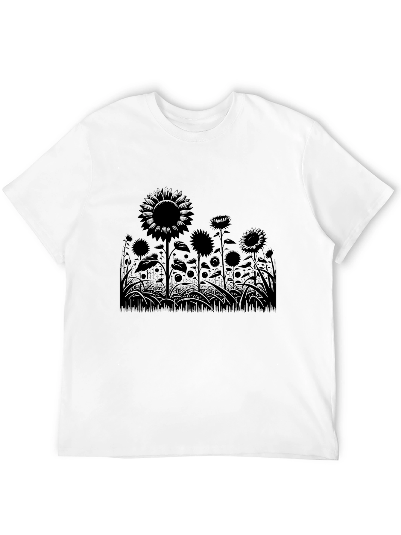 Black Sunflower Silhouette Black T-Shirt view 12