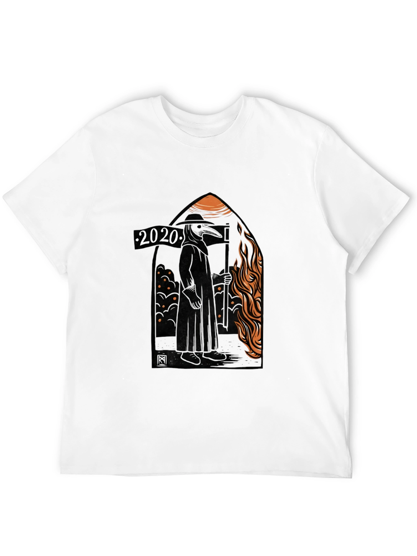 Black 2020 Plague Doctor Graphic Tee - Black Cotton T-Shirt view 12