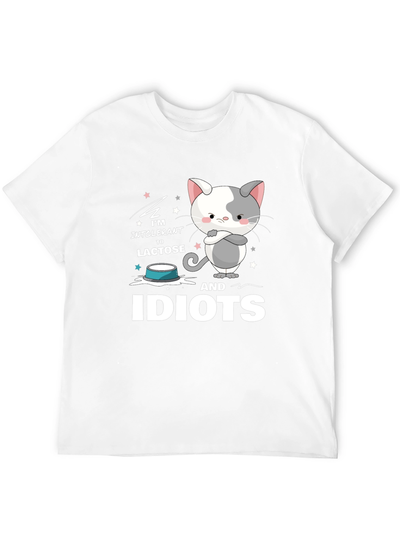 Black Intolerant to Lactose and Idiots Funny Cat T-Shirt view 12