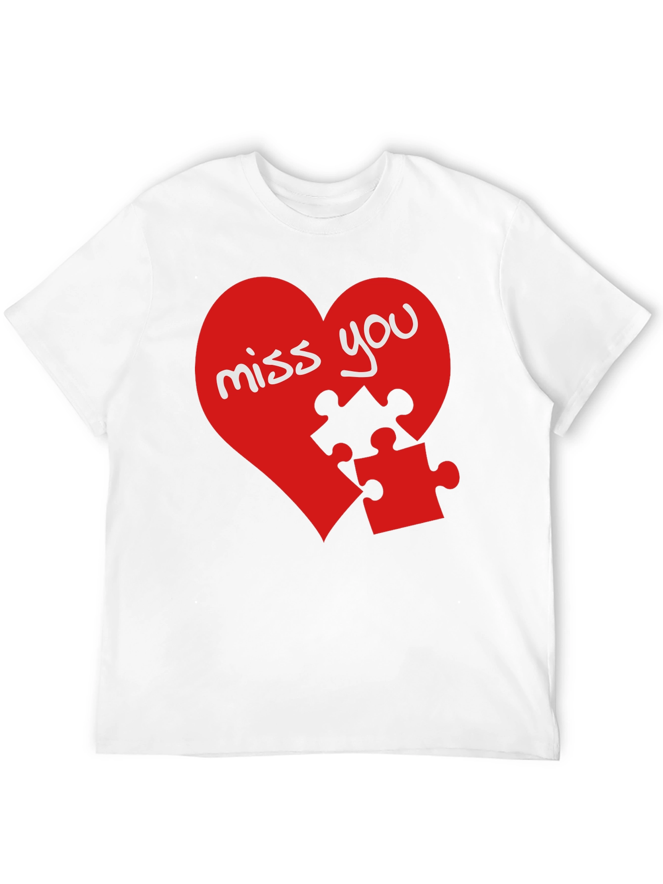 Black Miss You Heart Puzzle Piece Graphic Black T-Shirt view 12