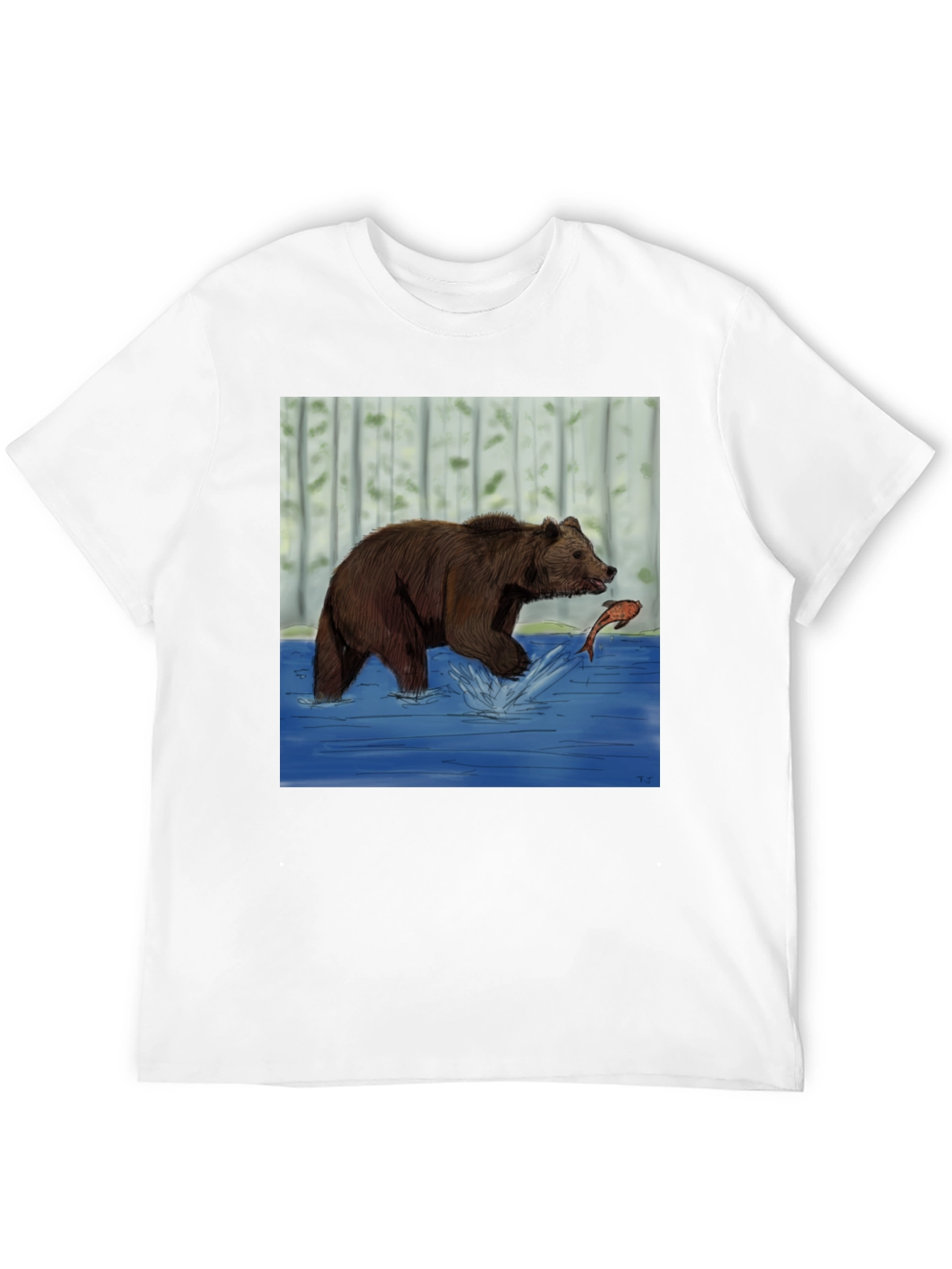 Black Bear and Fish Graphic Tee - Black Cotton Blend view 12