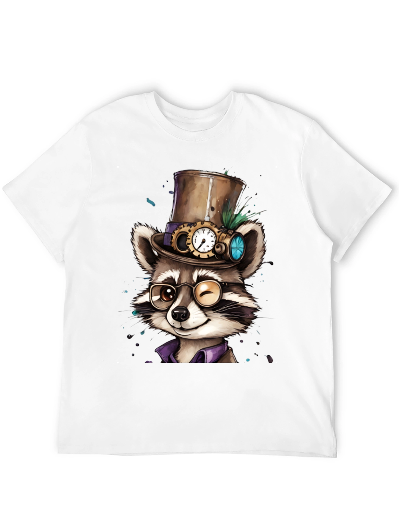 Black Steampunk Raccoon Graphic Tee view 12