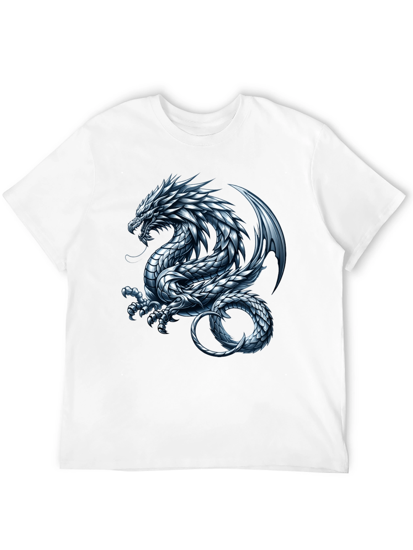 Black Black T-Shirt with Silver Dragon Graphic view 12