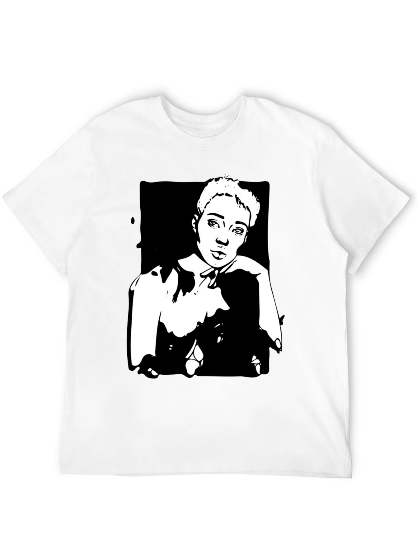 Black Black T-Shirt with Unique Portrait Graphic view 12