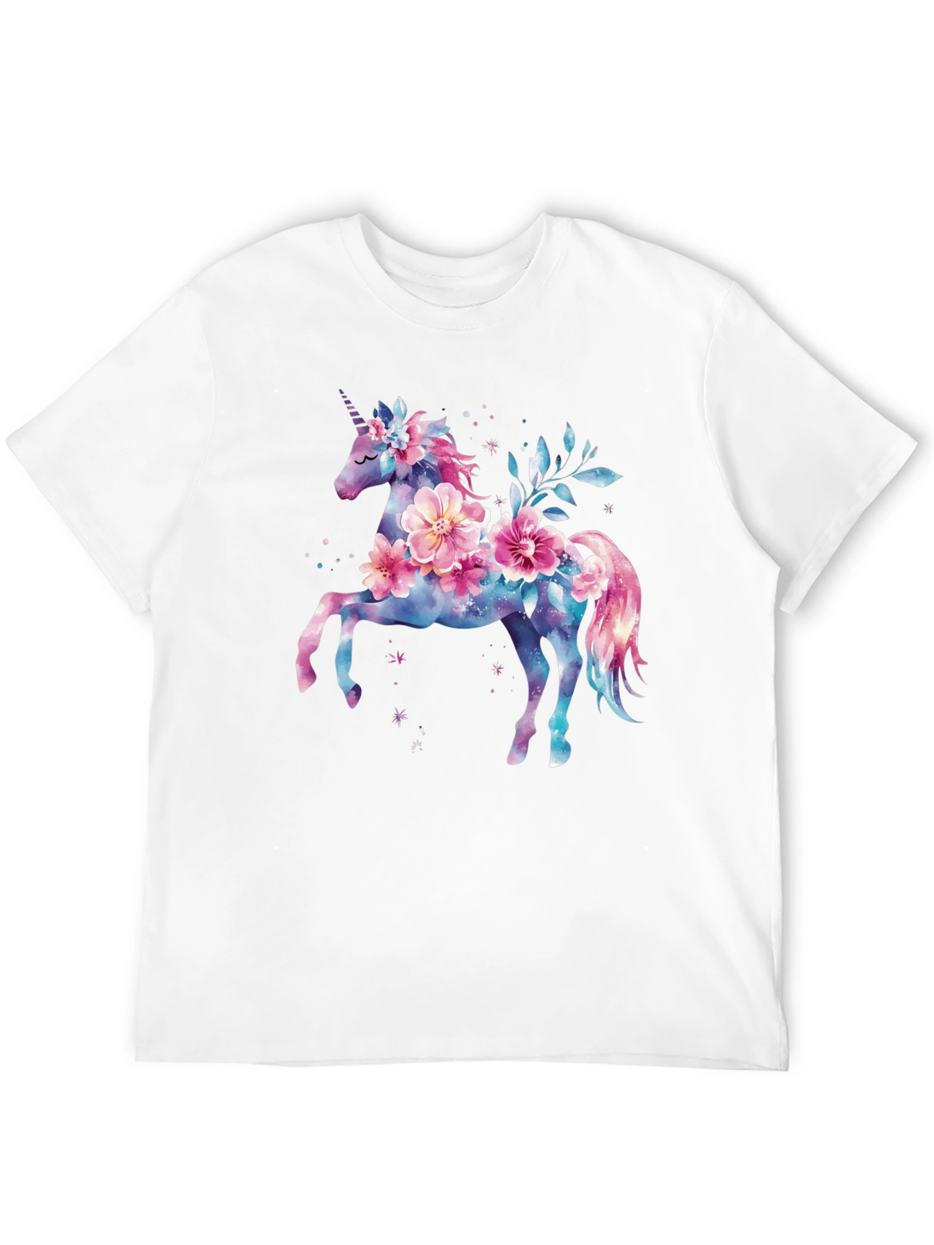 Floral Unicorn Graphic Tee - Black Cotton Blend Shirt - 12