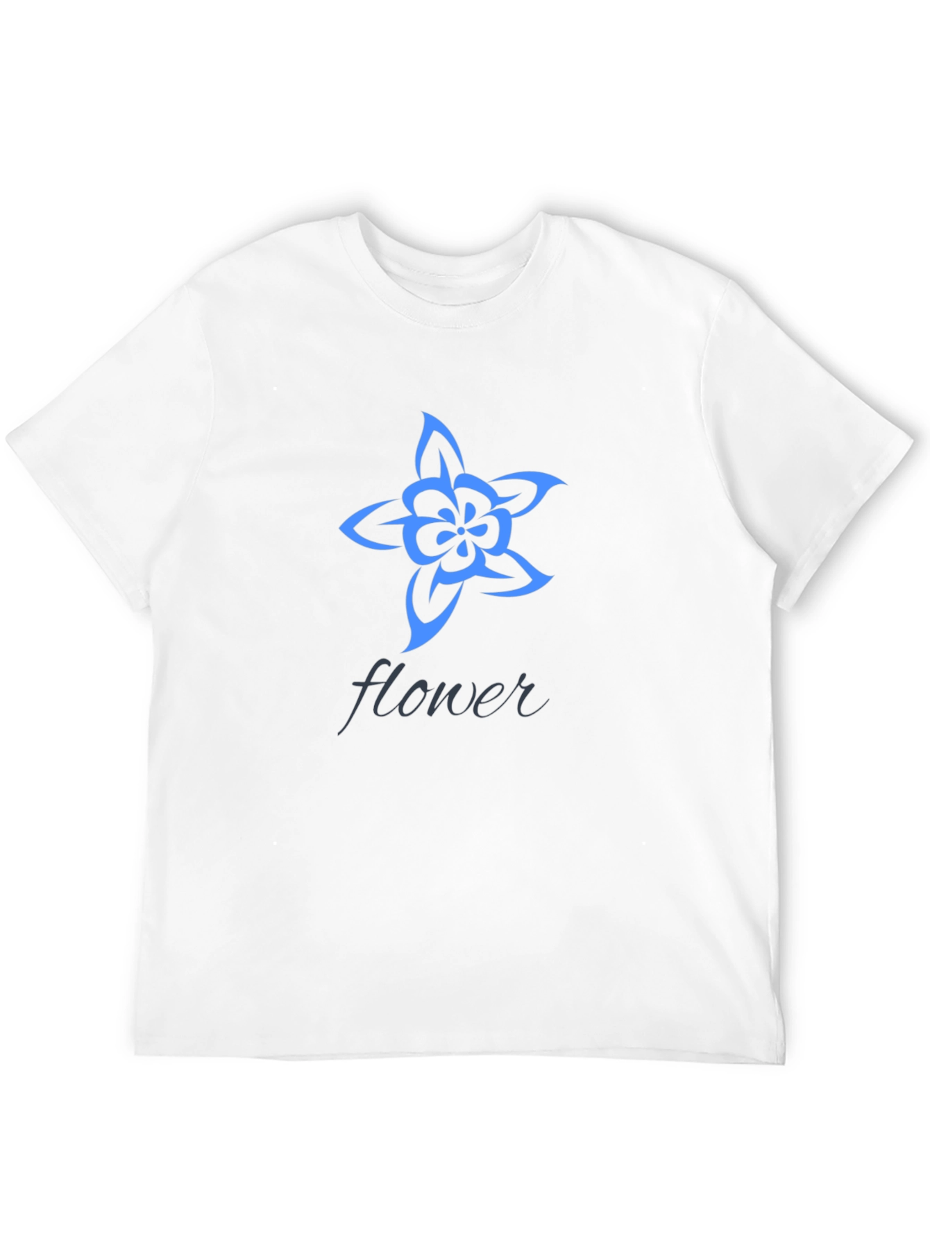 Black Stylish Black T-Shirt with Blue Flower Design view 12