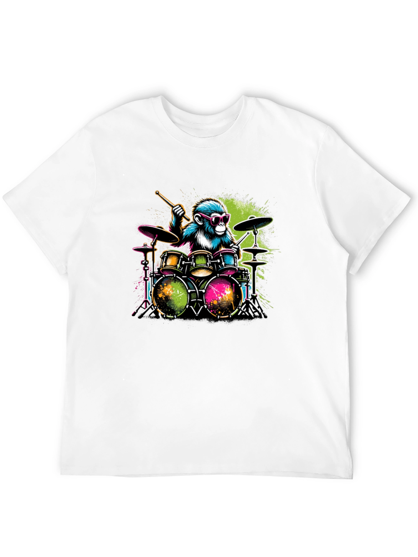 Black Monkey Drummer Graphic T-Shirt - Cool Animal Band Tee view 12