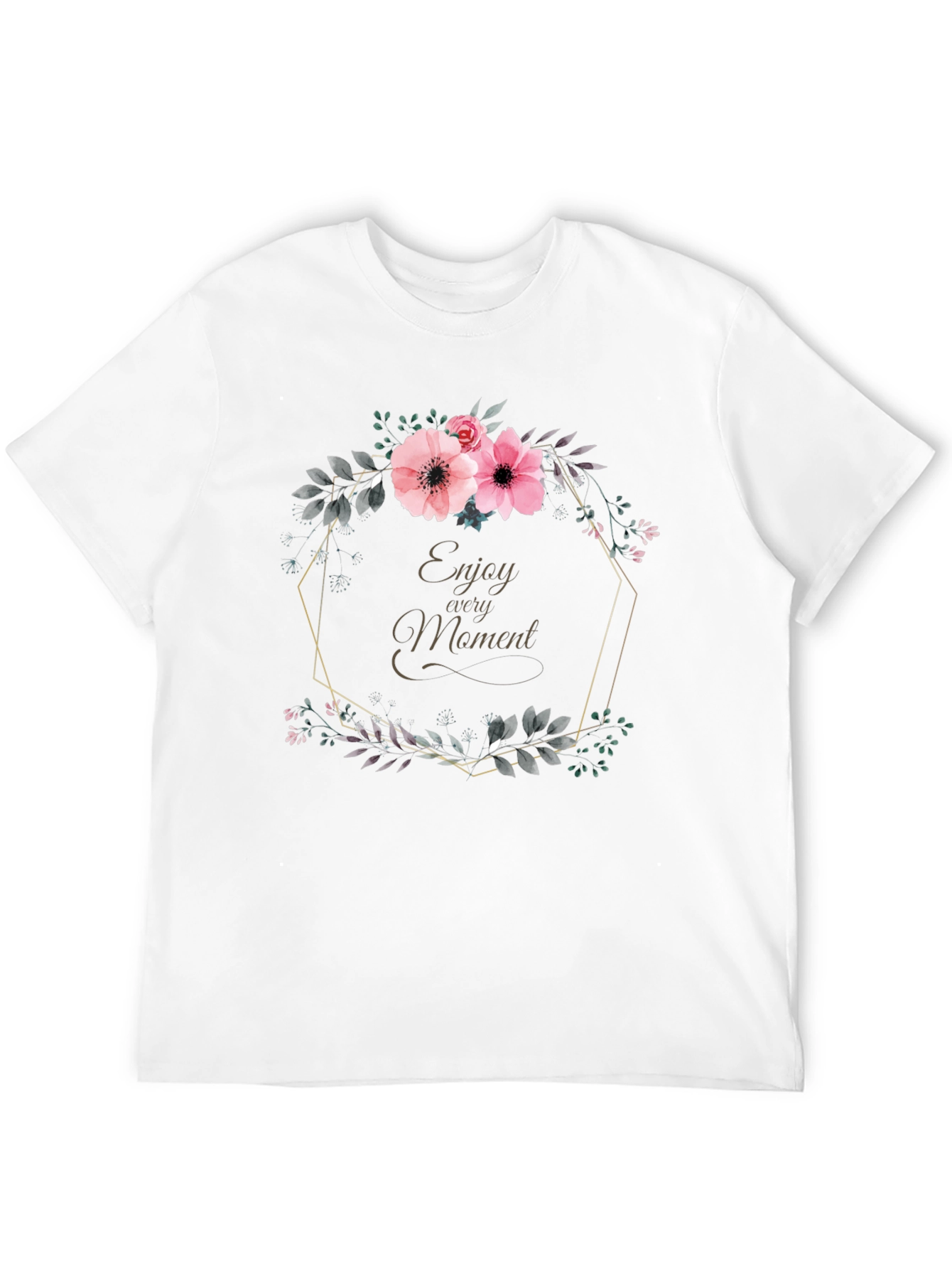 Black Floral Wreath Enjoy Every Moment Black T-Shirt view 12