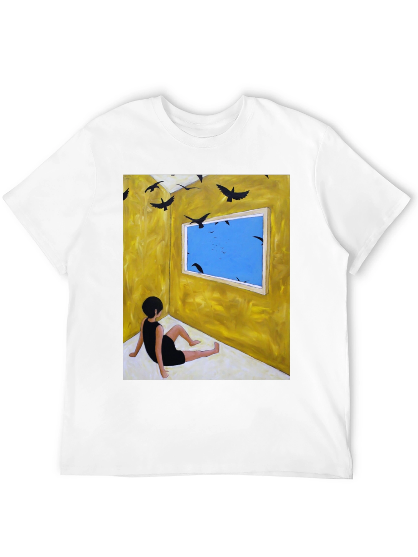 Black Artistic Crow Window Graphic Tee view 12