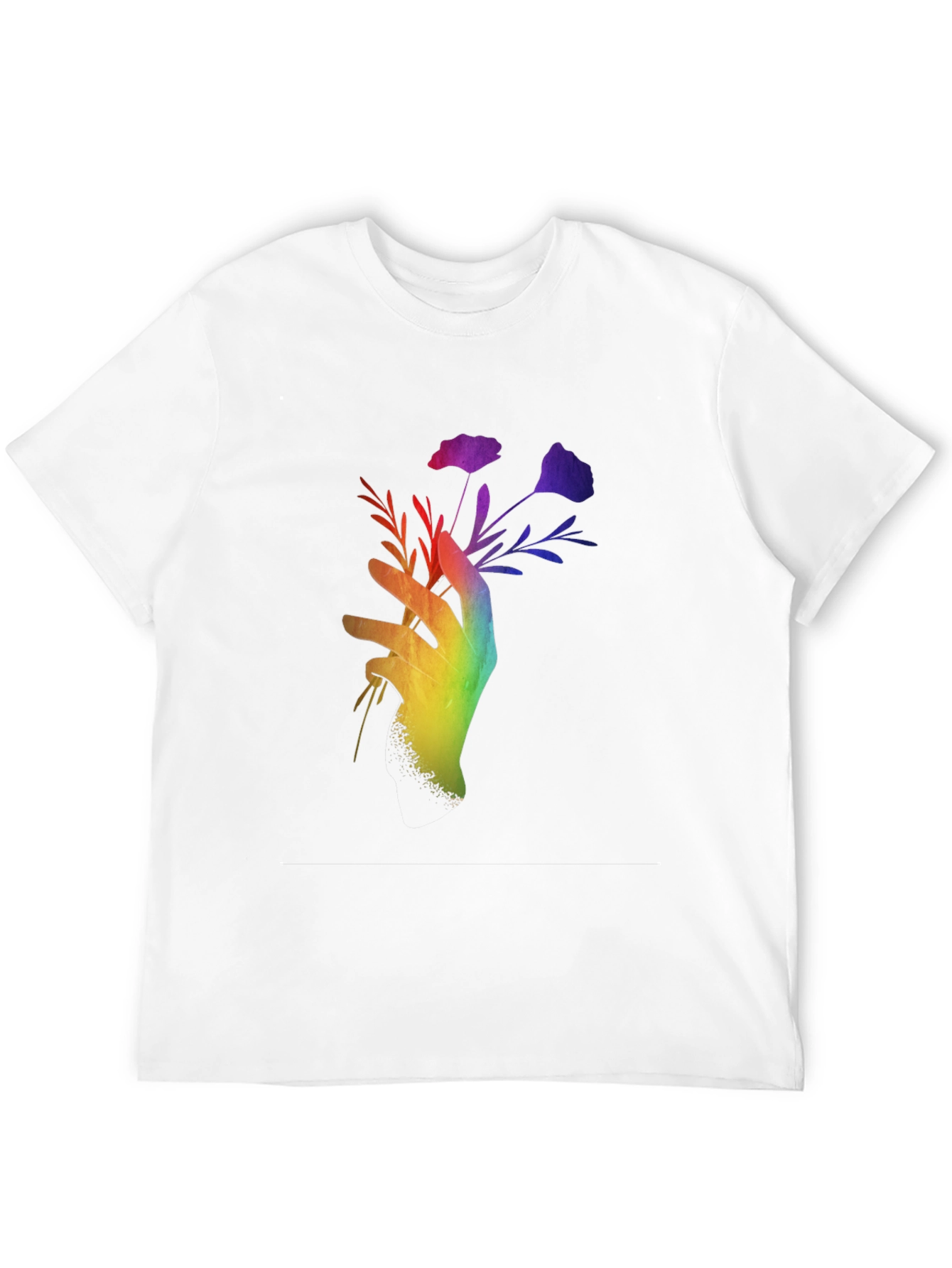 Black Rainbow Hand Holding Flowers Black T-Shirt view 12