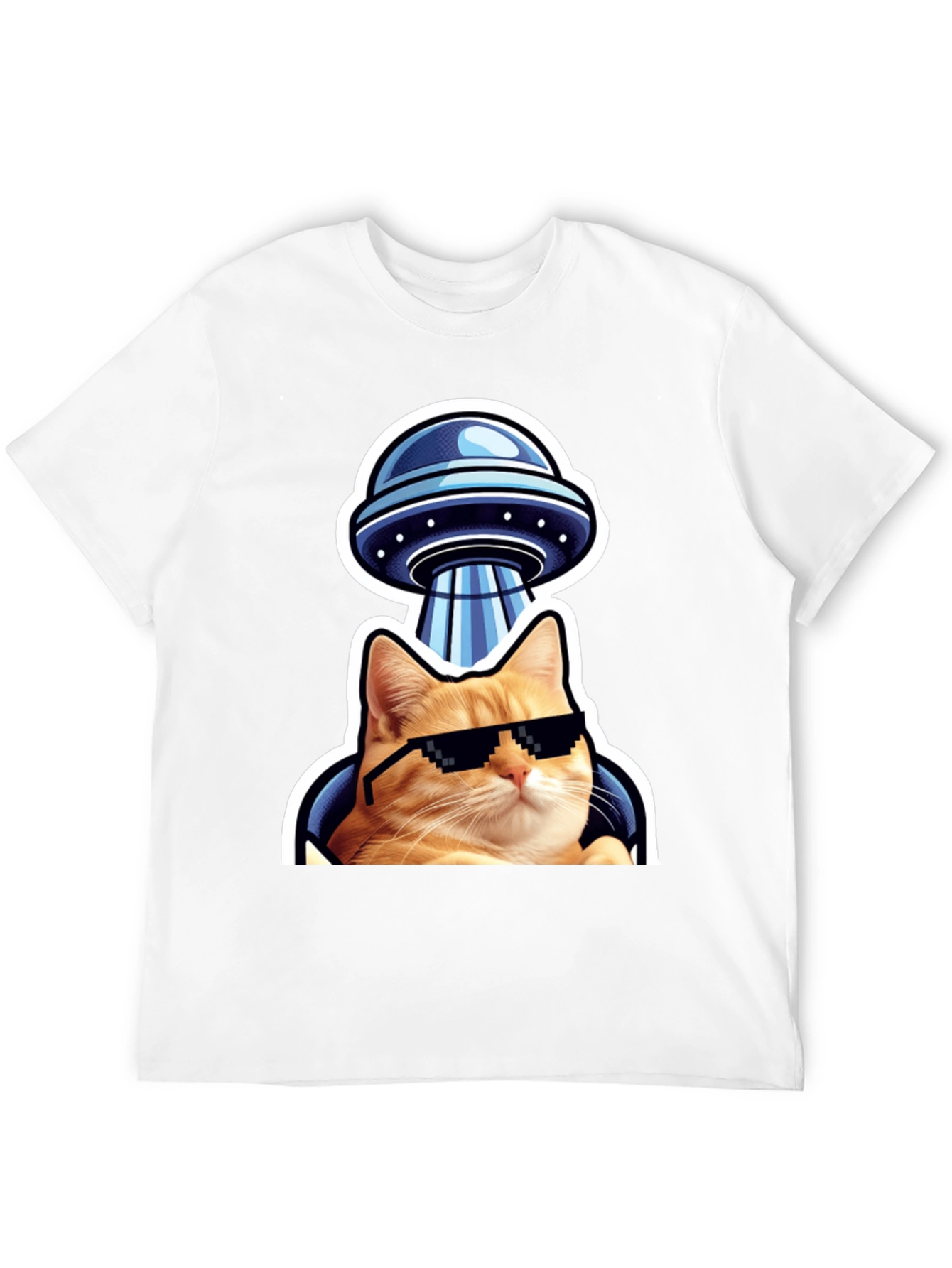 Black Cool Cat UFO T-Shirt - Black Cotton Tee view 12