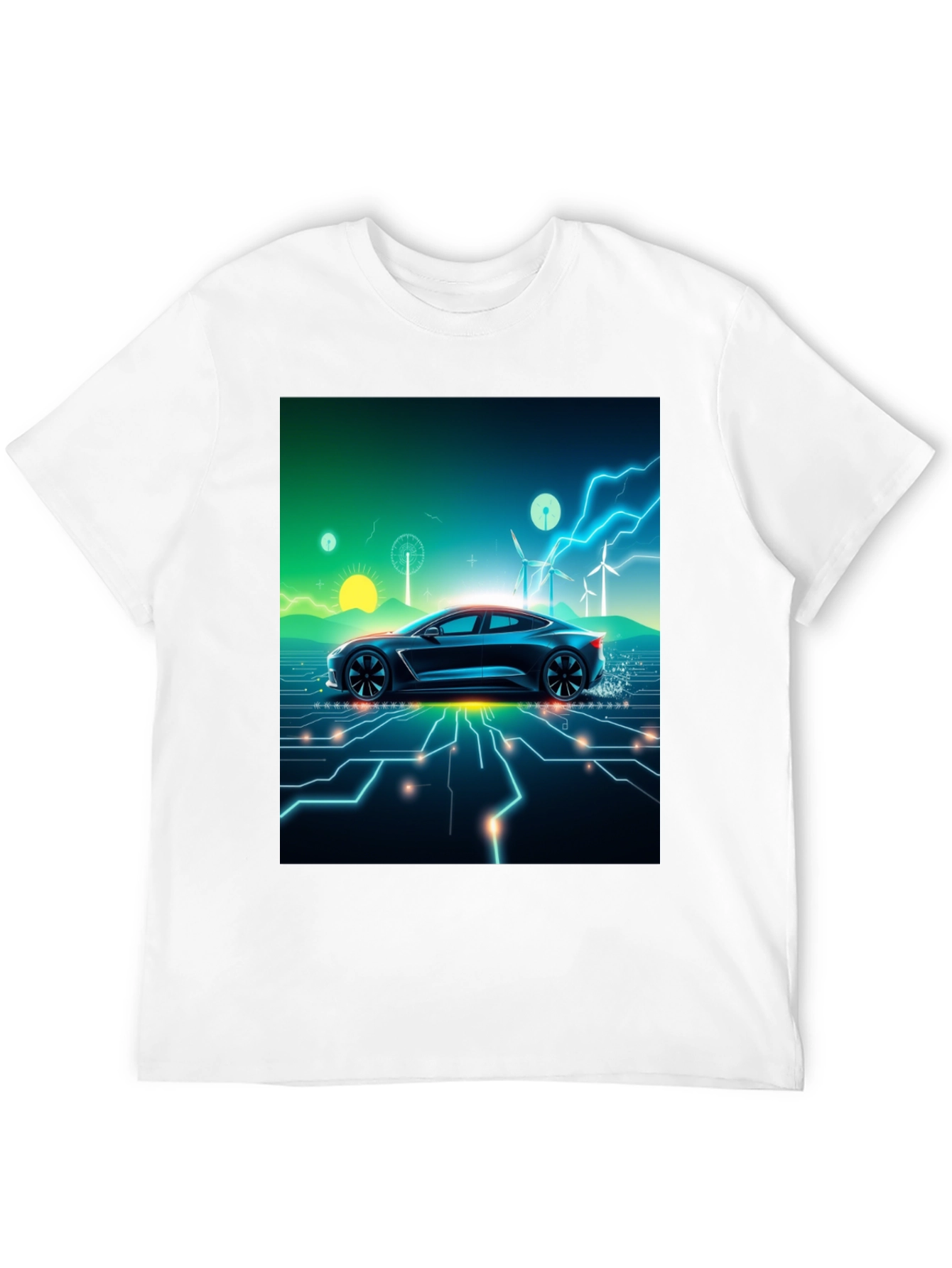 Black Electric Car T-Shirt - Futuristic Style view 12