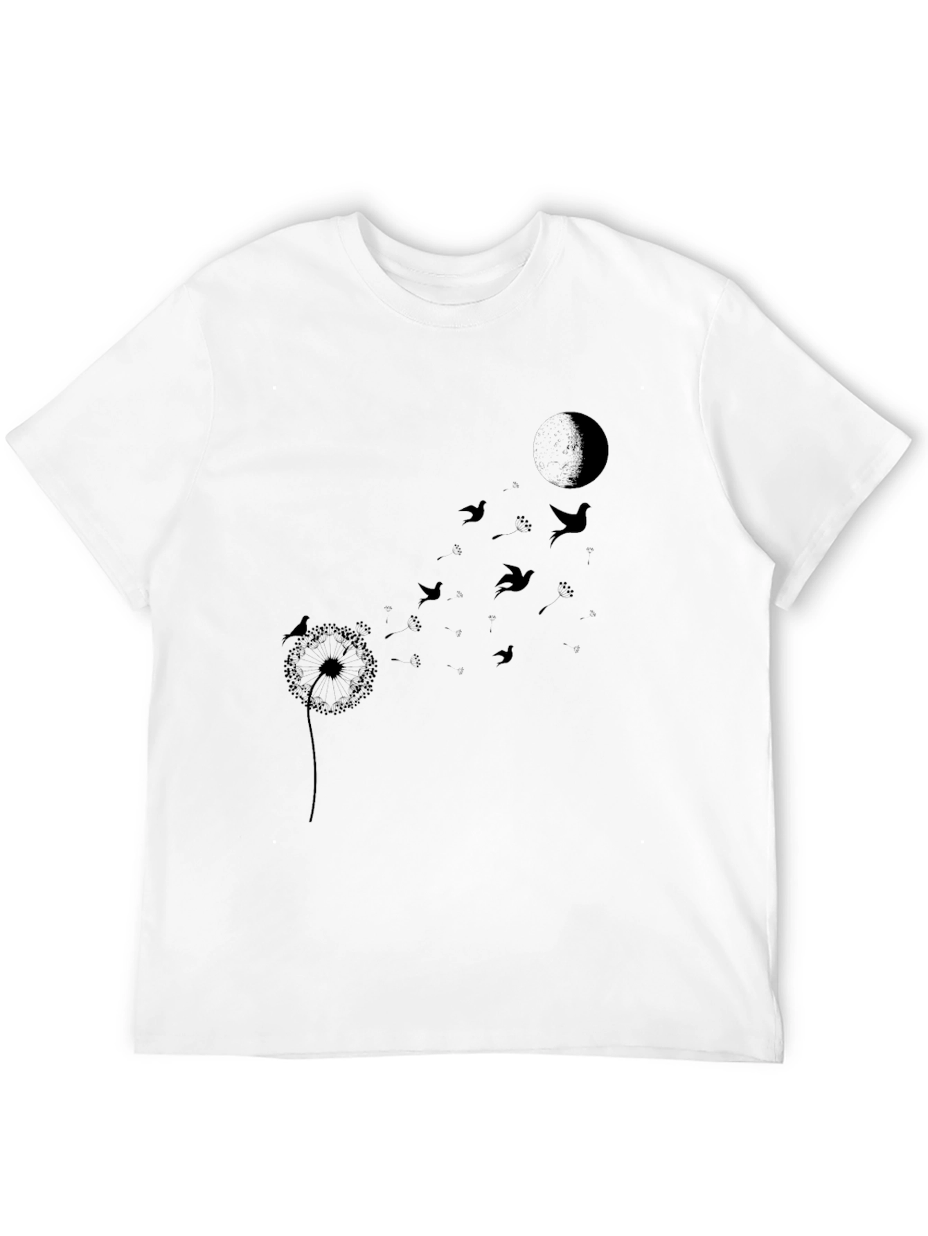 Black Dandelion Bird T-Shirt - Black Crew Neck view 12