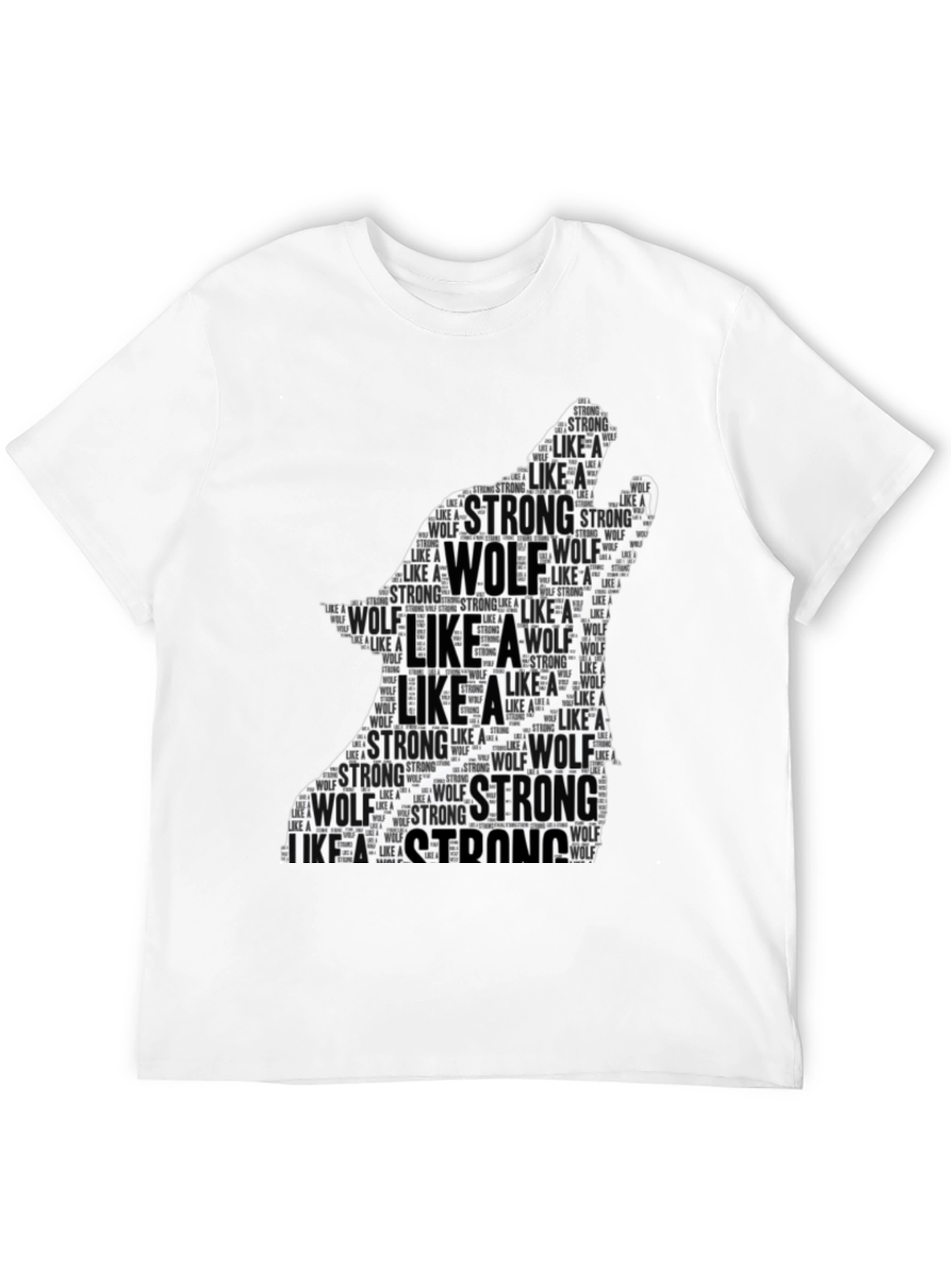 Black Wolf Silhouette Word Art T-Shirt - Strong Like a Wolf Tee view 12