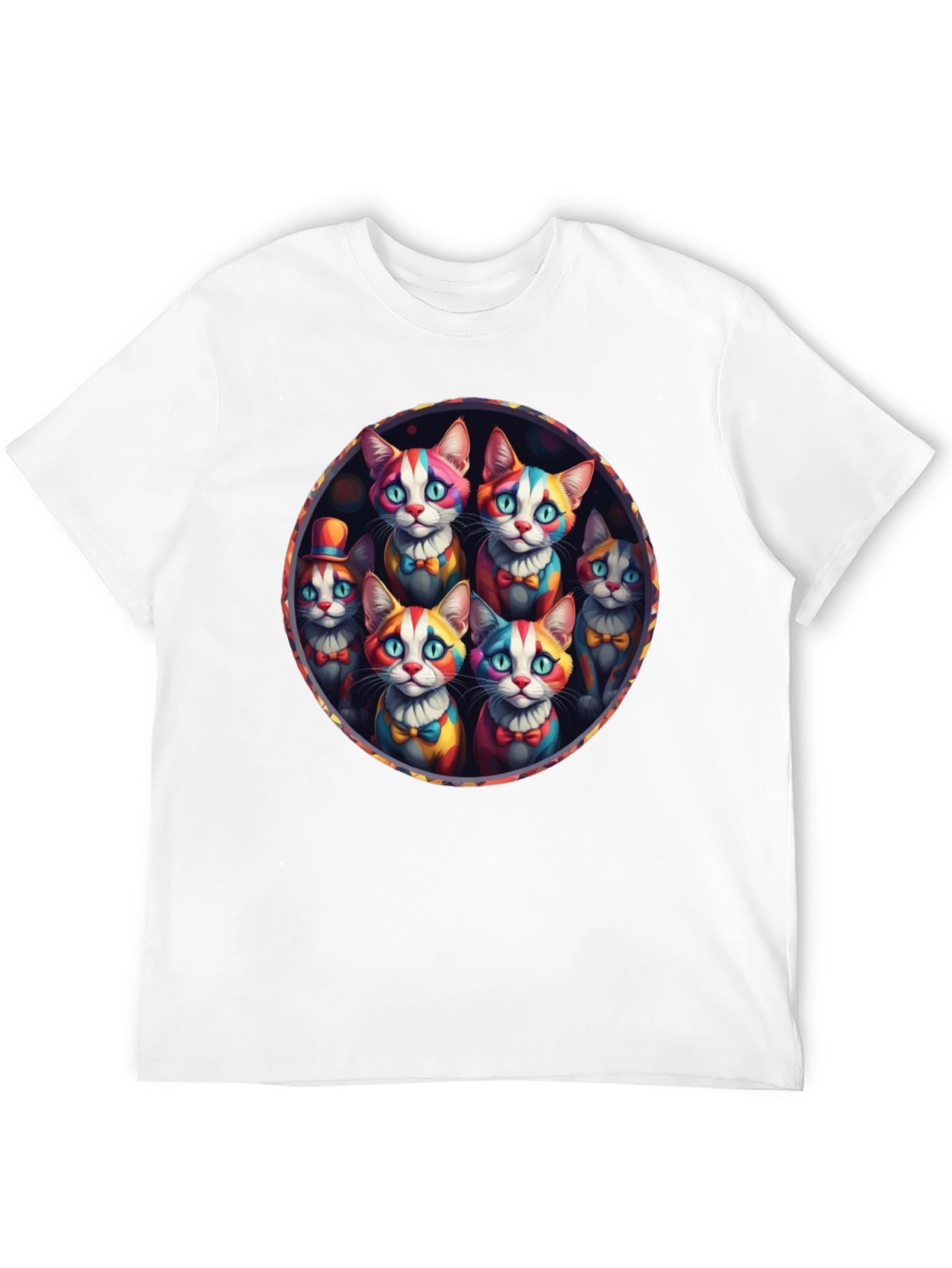 Black Colorful Clown Cats Graphic Tee - Unique Design view 12