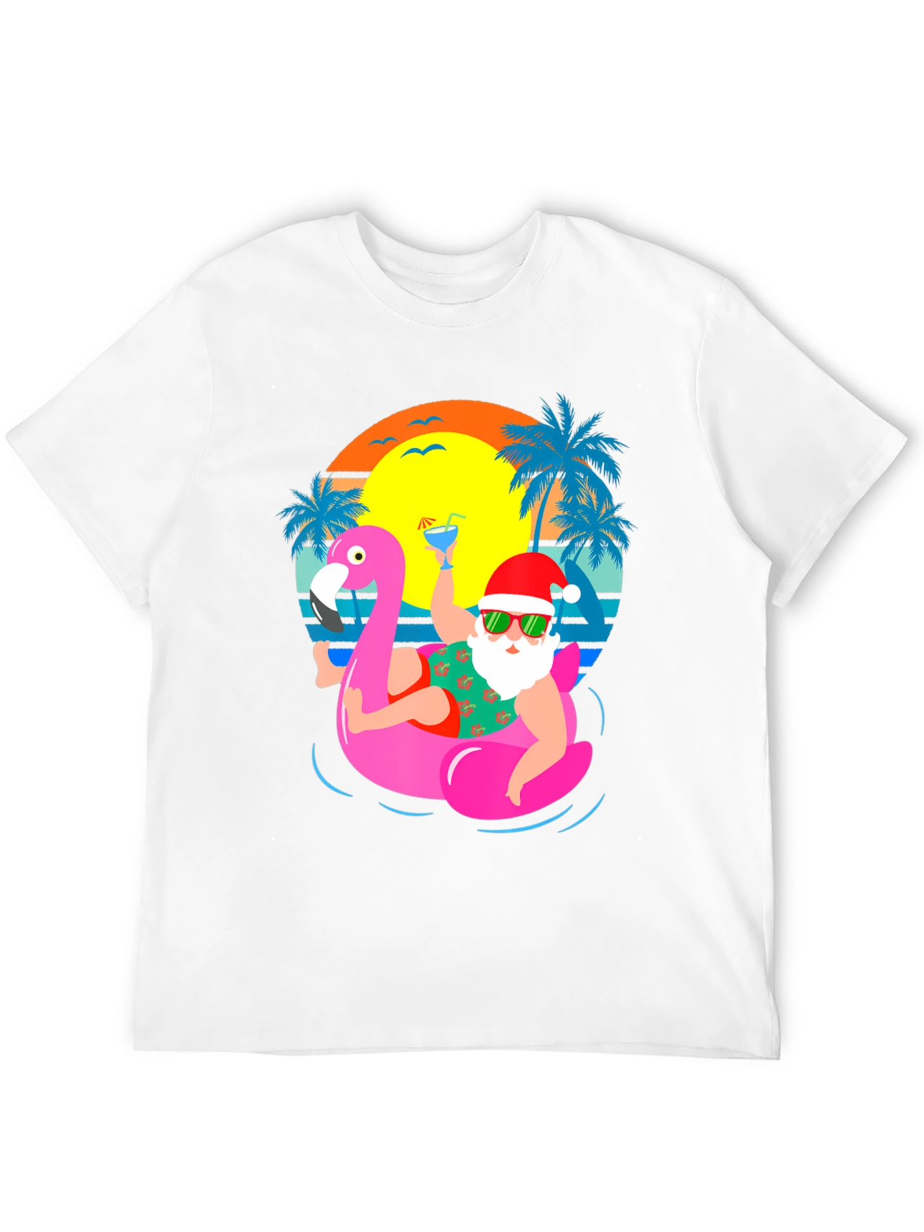 Santa Flamingo Pool Party Graphic T-Shirt - 12