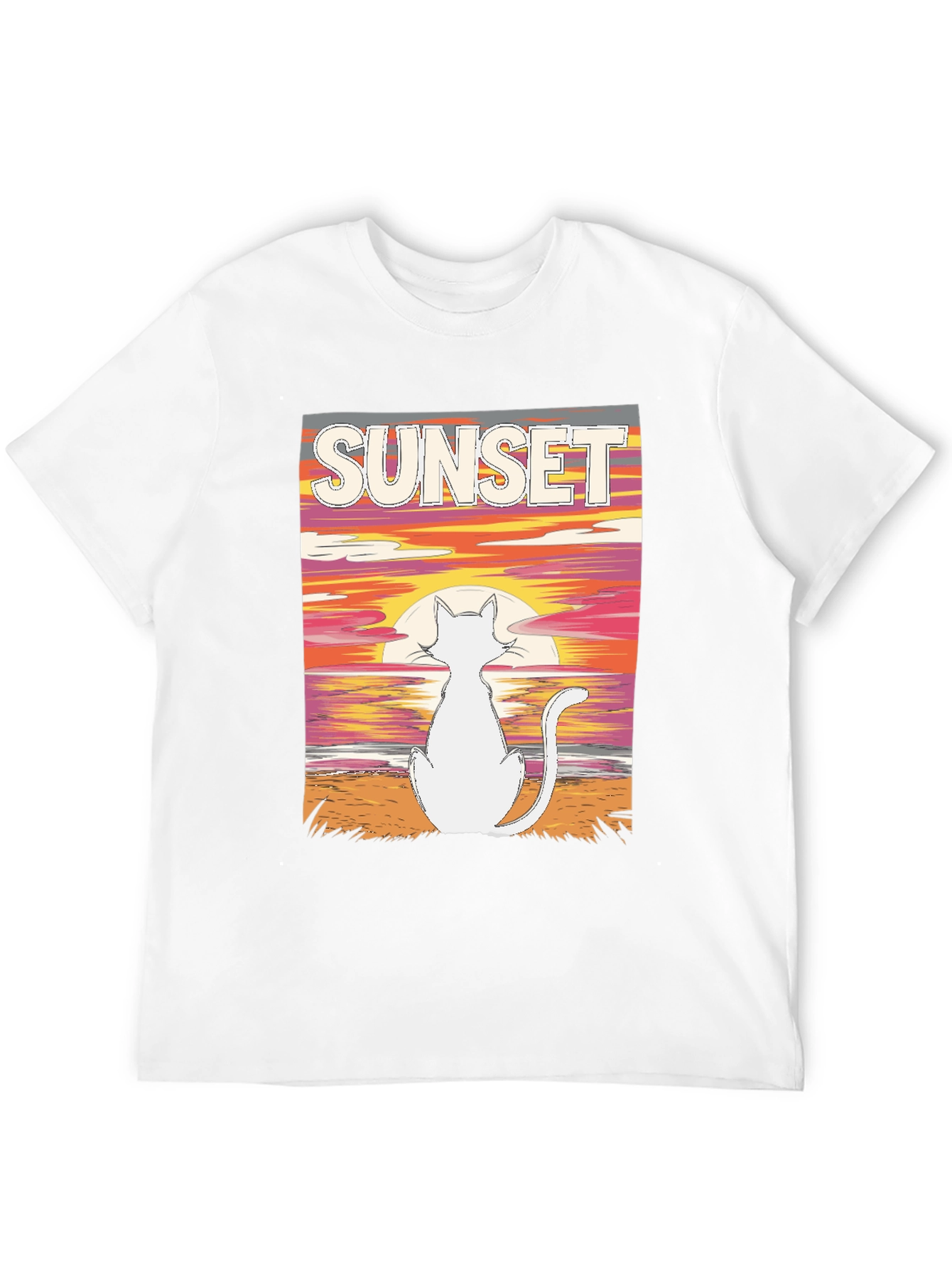 Black Sunset Cat Graphic Tee - Black Cotton T-Shirt view 12