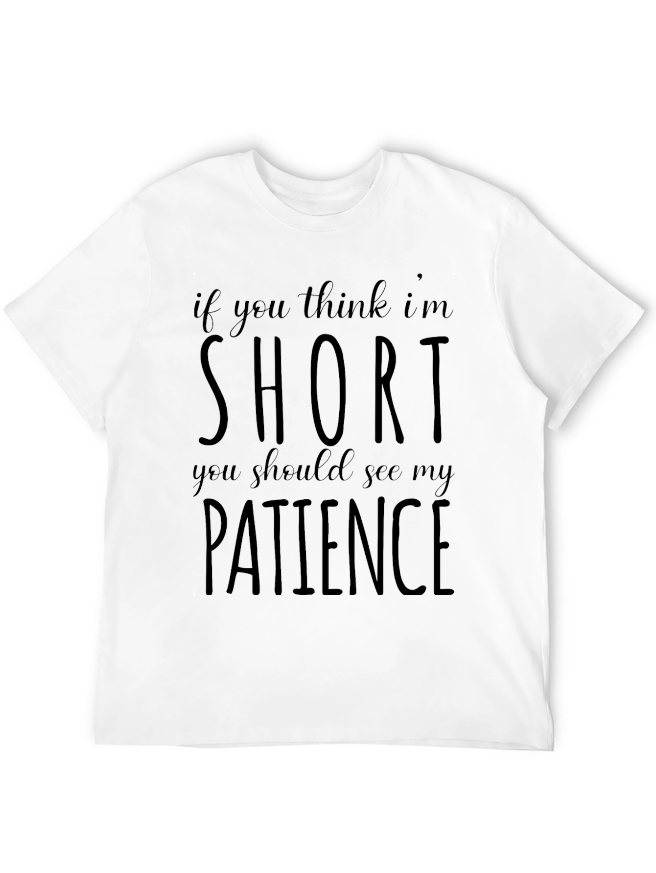 Black Funny Short Patience Men's Black T-Shirt view 12