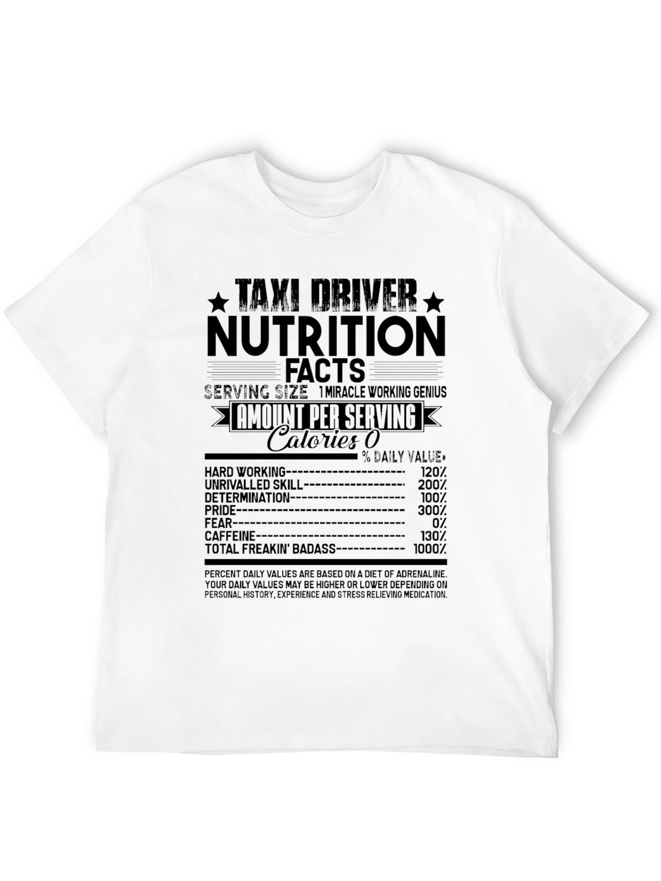 Black Taxi Driver Nutrition Facts Graphic T-Shirt view 12