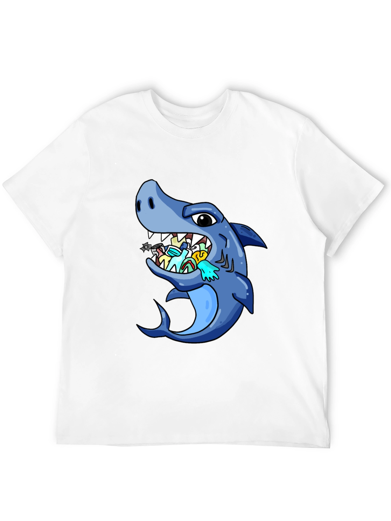 Black Shark Eating Masks Funny T-Shirt view 12