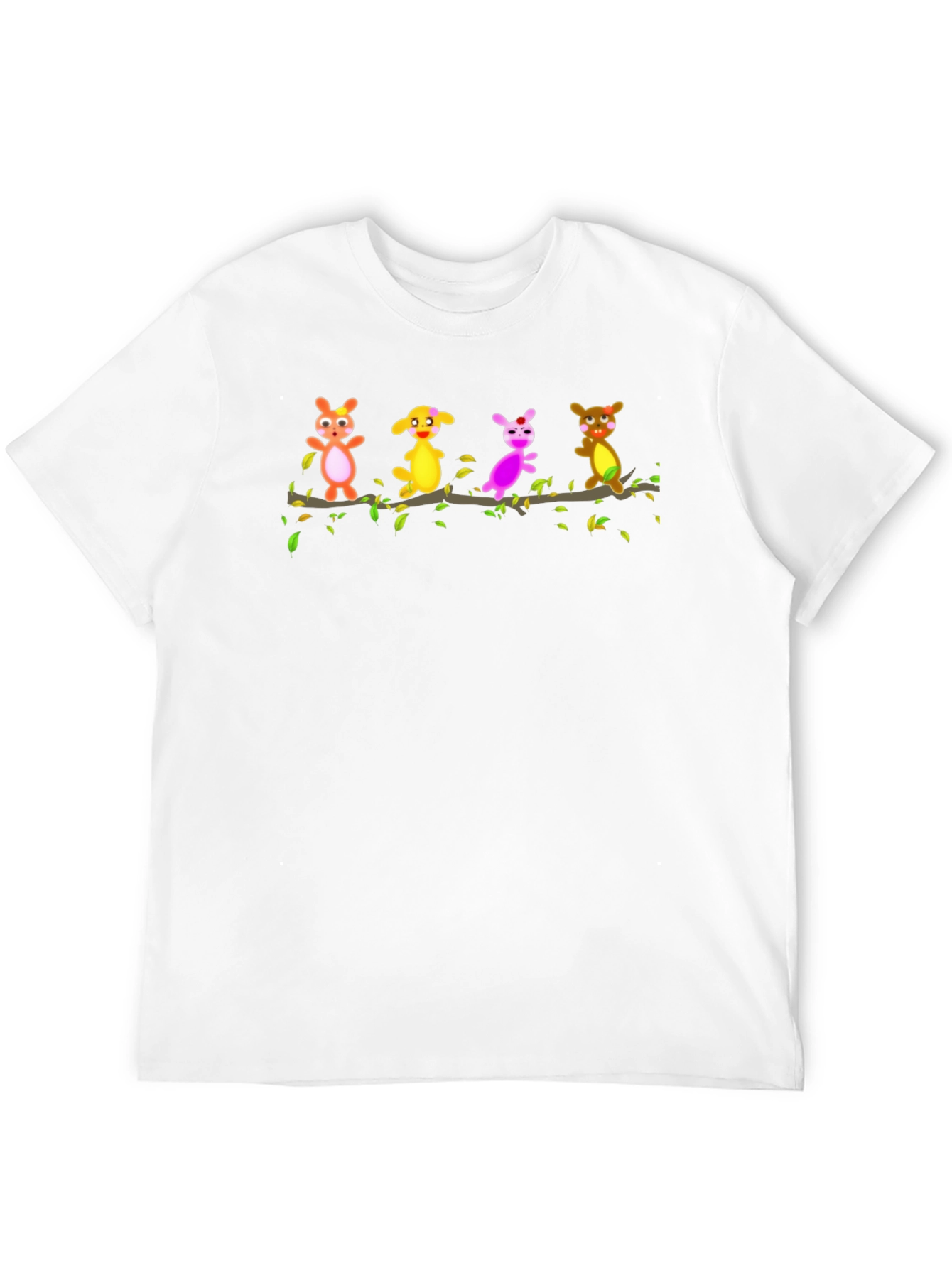 Black Cartoon Critters on a Branch Black T-Shirt view 12