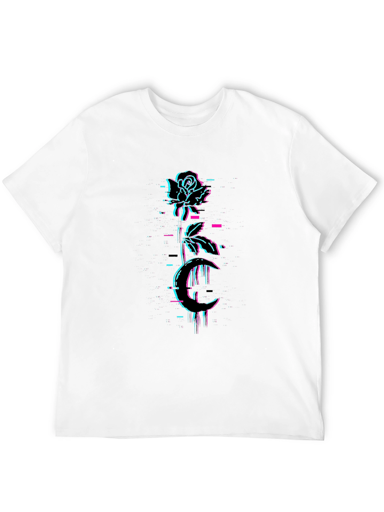 Black Rose & Moon Glitch Graphic Black Tee view 12