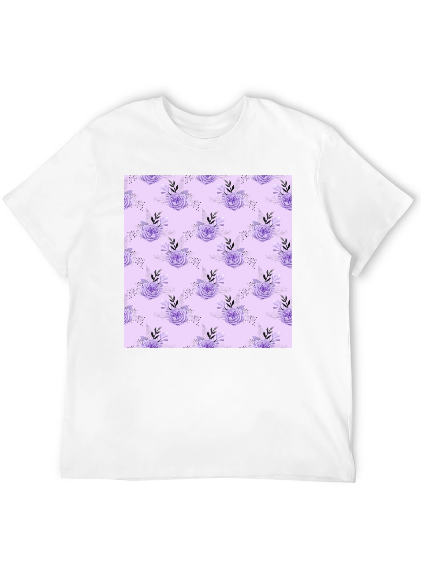 Black Floral Lavender Pattern Black T-Shirt view 12