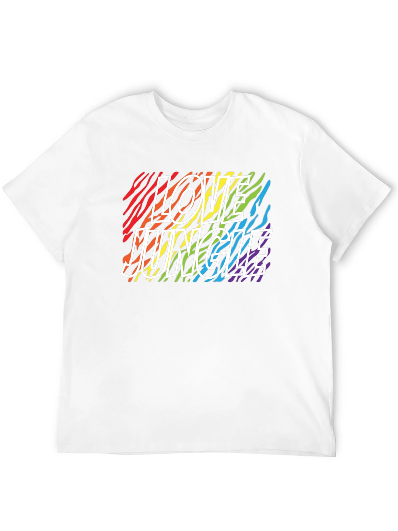 Black Love Jungle Rainbow Zebra Print Black T-Shirt view 12