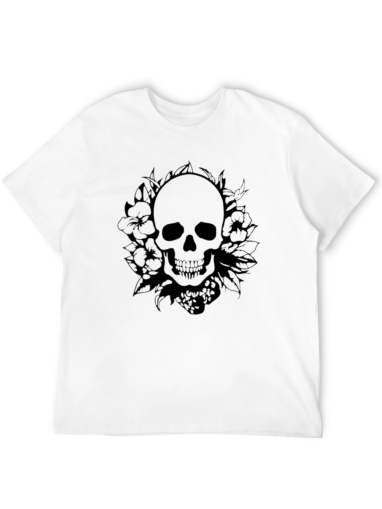 Black Skull & Floral Graphic Tee - Black Cotton Blend view 12